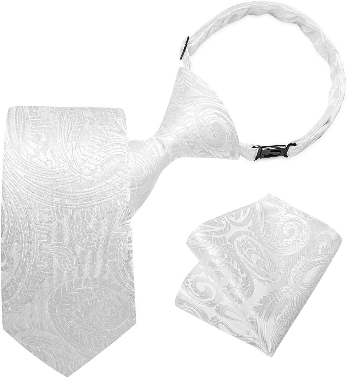 DiBanGu Boys Adjustable Tie and Pocket Square Pre-tied Zipper Necktie for Kids Wedding Party Graduation School Uniforms