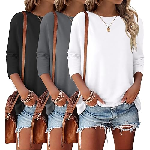 Bliwov 3 Pack 3/4 Sleeve Tops for Women Crewneck Basics Casual Work Tees Spring Summer Trendy T Shirts 2026 Clothes Blouses
