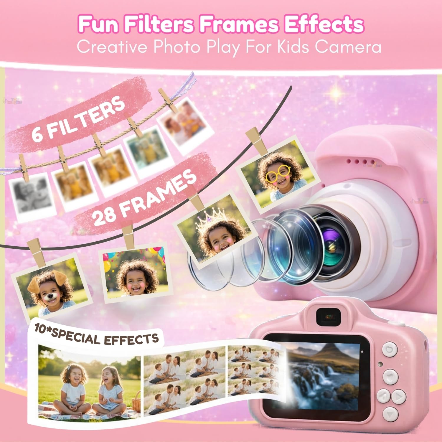 Toy Imagine Kids Digital Camera 3.0MP &1080p Video Photos 2-Inch Screen, USB Rechargeable & Portable Fun Mini Toy Camera for Boys & Girls Age 3–12 Educational Birthday Gift Supports 32GB SD Card(Pink) — Amazon image 3