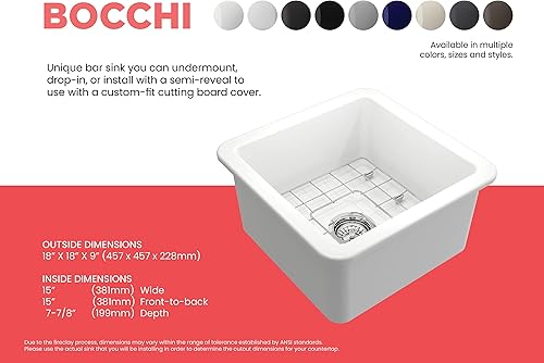 Miniatura 4 de BOCCHI Sotto - Fregadero de doble montaje de arcilla refractaria de 18 pulgadas con rejilla inferior protectora y colador en blanco mate