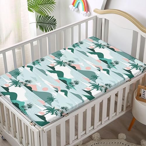 Miniatura 2 de Sábanas bajeras ajustables para cuna con temática hawaiana, material ultrasuave, ideal para habitación de niños o niñas o guardería, verde azulado
