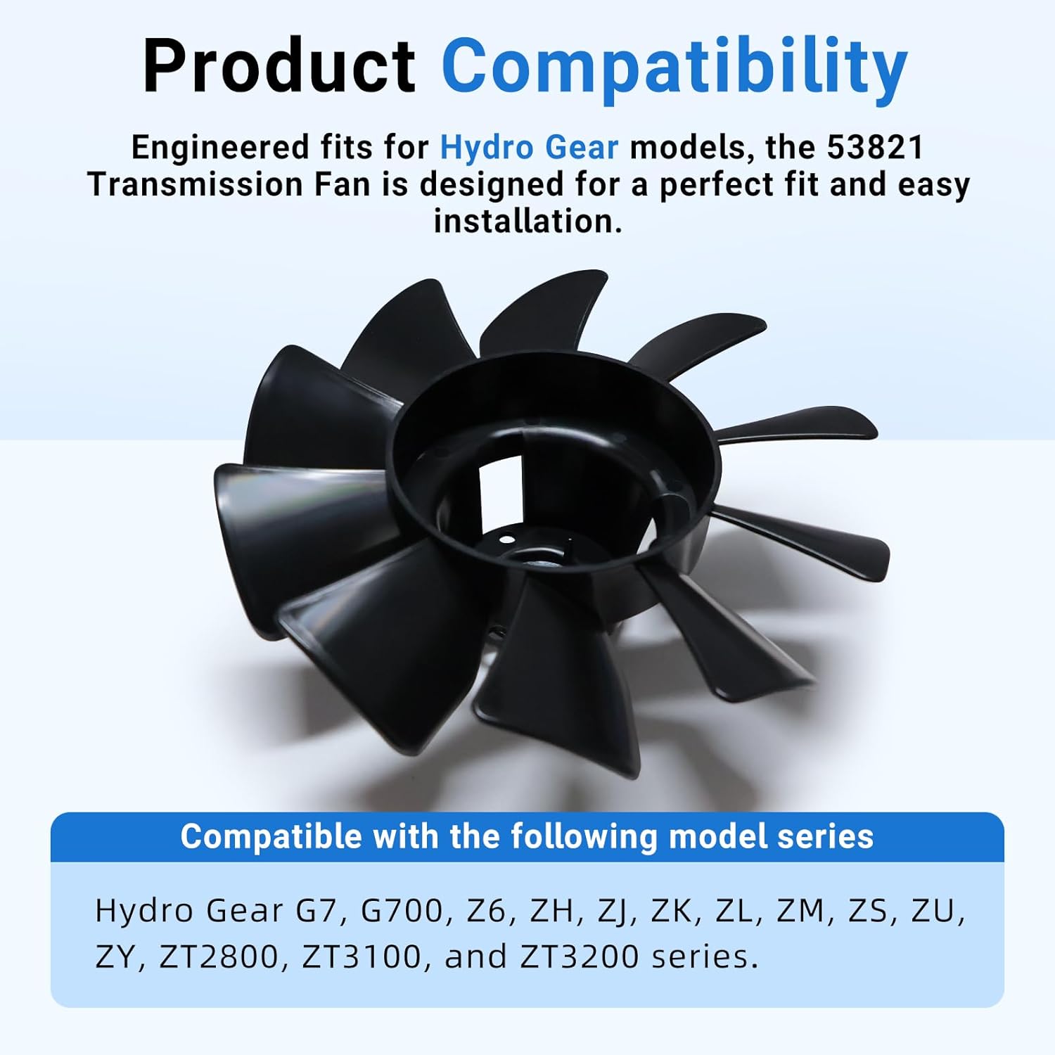 53821 Transmission Fan 7in 10 Blade Pump Cooling Fan Fits for Hydro Gear Lawn Tractor Transaxle (Black-2PC)