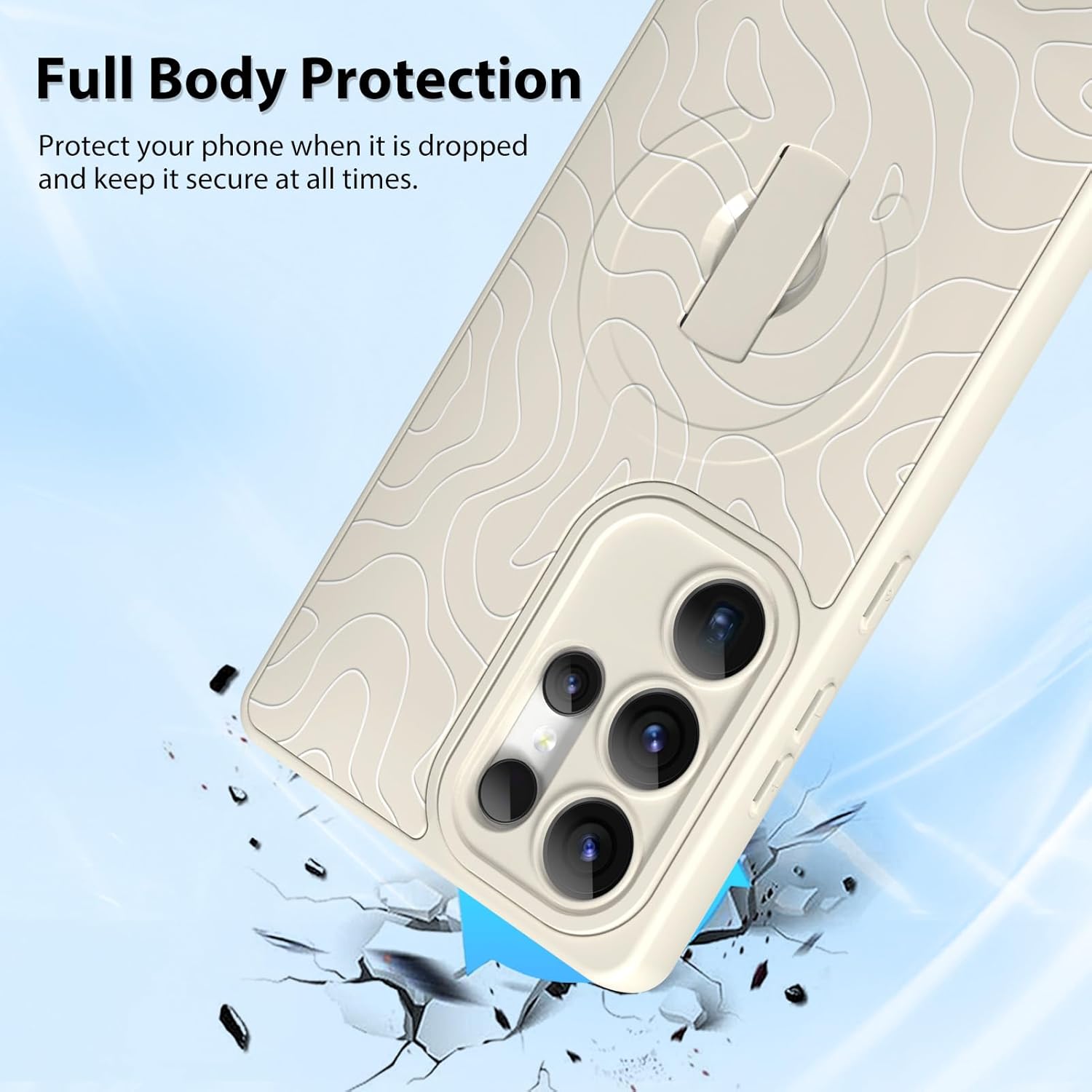 MZELQ for Samsung Galaxy S25 Ultra Case, Silicone Wave Ripple Cute Pattern, Support for MagSafe, Kickstand Wristband Camera Protection Soft Slim Phone Case for Girls Women -White