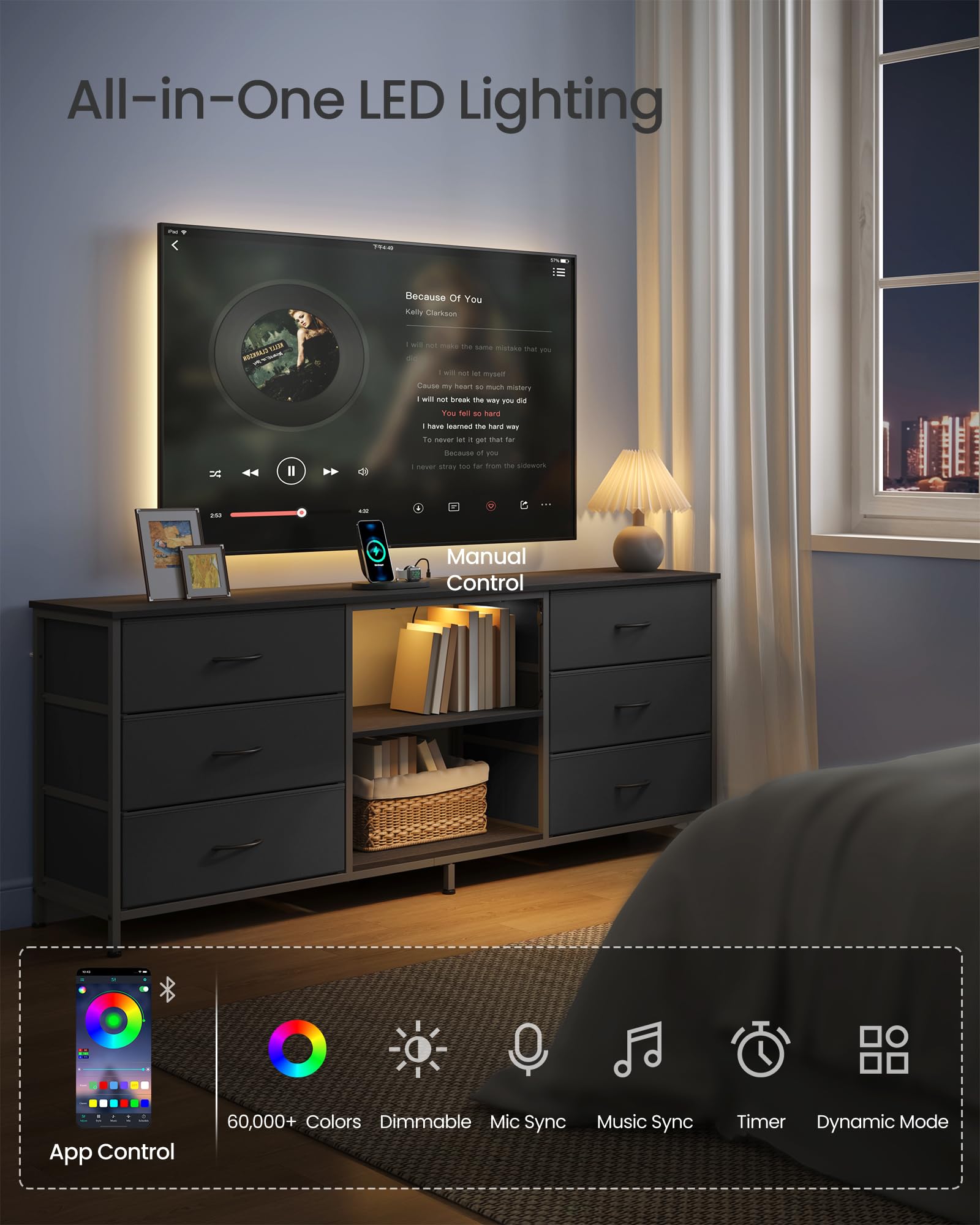 SONGMICS BELLAH Collection - TV Stand for TVs Up to 65 Inches, Dresser for Bedroom, Living Room, Chest of Drawers, Steel, 6 Drawers and 2 Shelves, Modern, Ink Black ULGS132B101S - 3