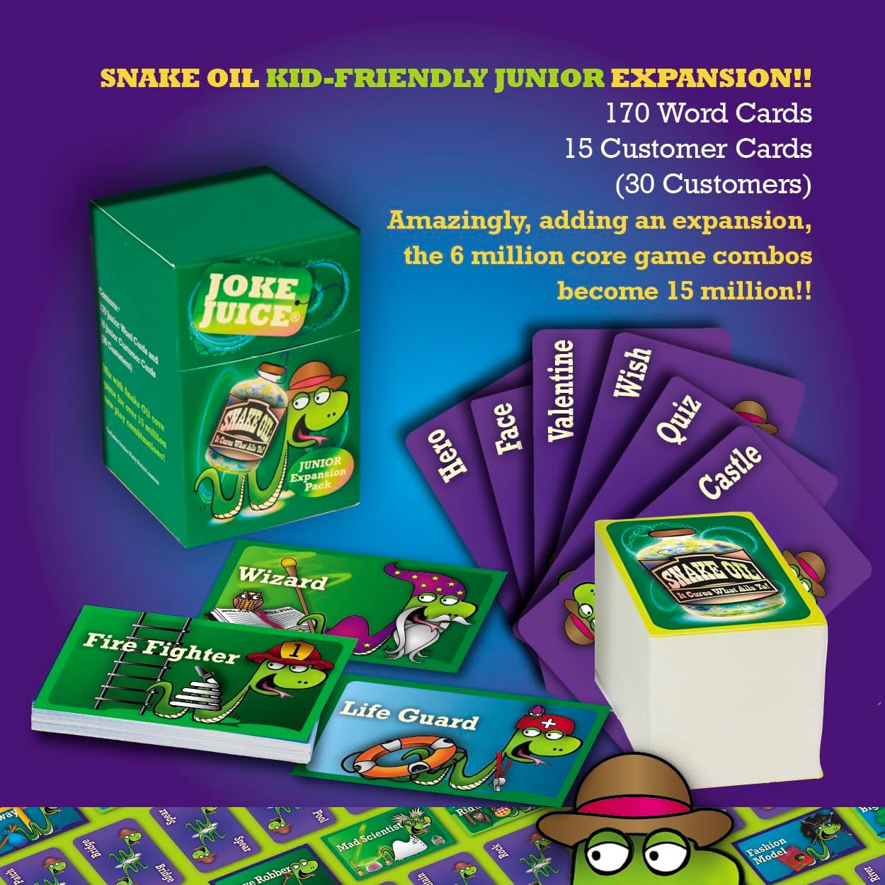 SNAKE OIL - The Silly Selling Party Game with Joke Juice Game Expansion Pack - Hilariously Funny Combination Card Game Compete to Sell Your Product Game Night Party Fun for Adults Teens & Kids