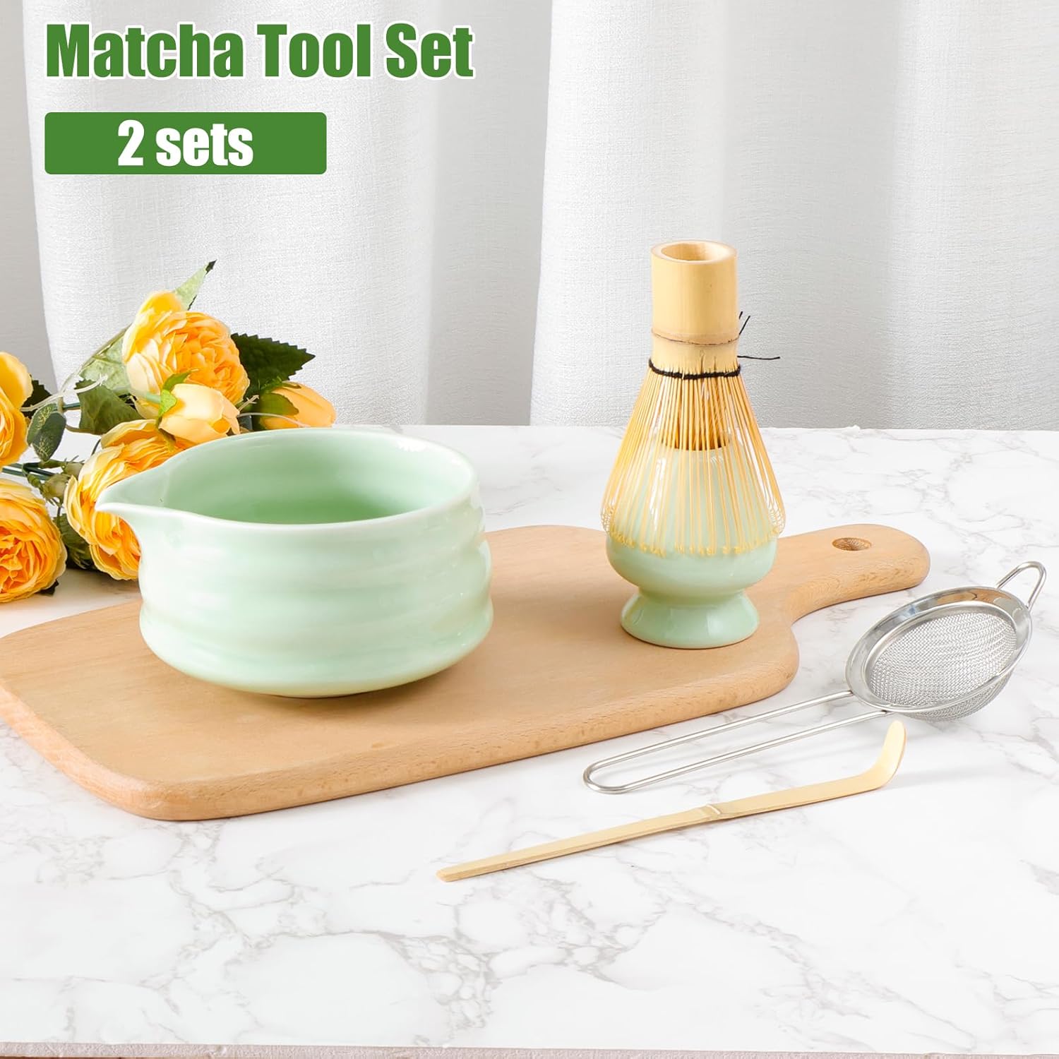 Matcha Whisk Set, Solid Matcha Kit Stable Green Match Kit Relaxing Matcha Whisk and Bowl Set Safe Bamboo Matcha Whisk with Bowl for Tea Making