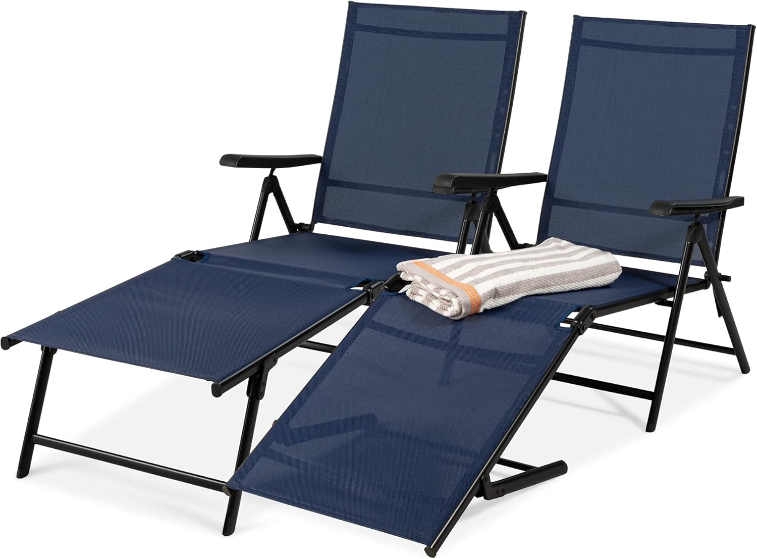Best Choice Products Set of 2 Outdoor Adjustable Folding Steel Textiline Chaise Reclining Lounge Chairs w/ 6 Back & 2 Leg Positions - Navy Blue: Garden & Outdoor