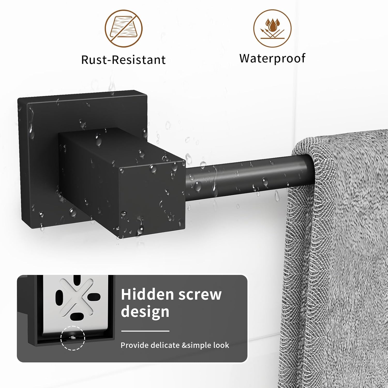 4 Pieces Matte Black Bathroom Hardware Accessories Set, 16 Inch Bath Towel Holder Sets with Toilet Paper Holder, Stainless Steel Towel Racks for Bathroom Wall Mounted