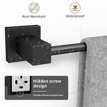 4 Pieces Matte Black Bathroom Hardware Accessories Set, 16 Inch Bath Towel Holder Sets with Toilet Paper Holder, Stainless Steel Towel Racks for Bathroom Wall Mounted