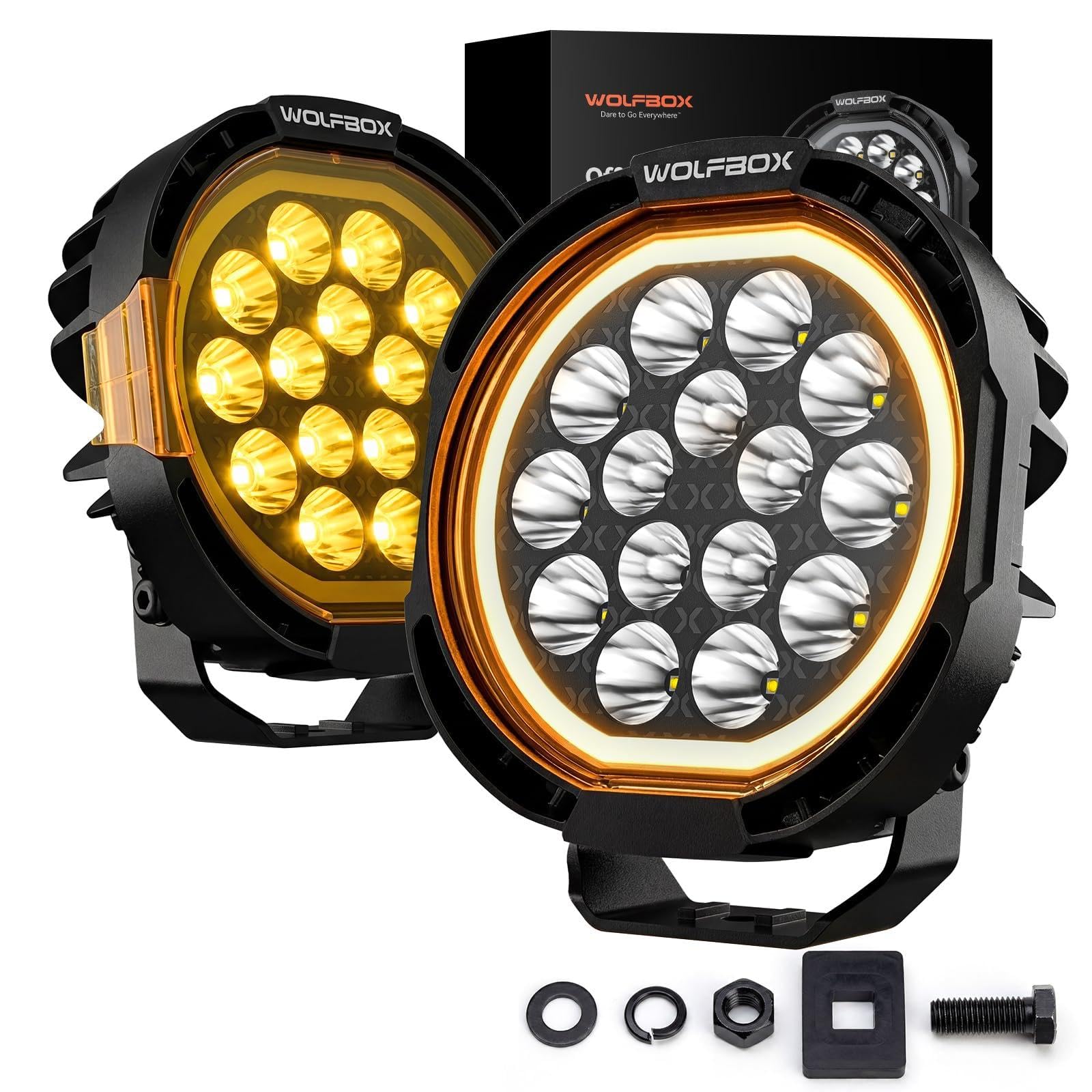 WOLFBOX 7 Inch LED Off Road Lights with True Power Lumens- Heavy Duty Driving Lights, High Output Beam Bumper Lights for Pickup SUV, Hardcore Industrial Grade Auxiliary Pods, IP69K Waterproof