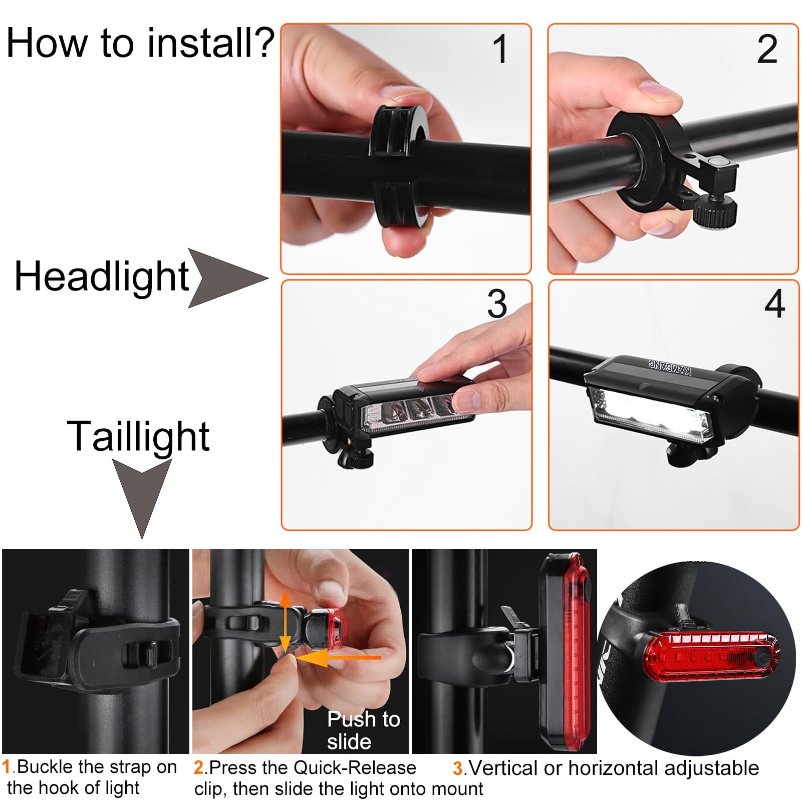 Set di luci per bicicletta per guida notturna, set di fari luminosi ricaricabili per bicicletta, abbaglianti e anabbaglianti, luce LED USB per bicicletta, faro e fanale posteriore impermeabile per
