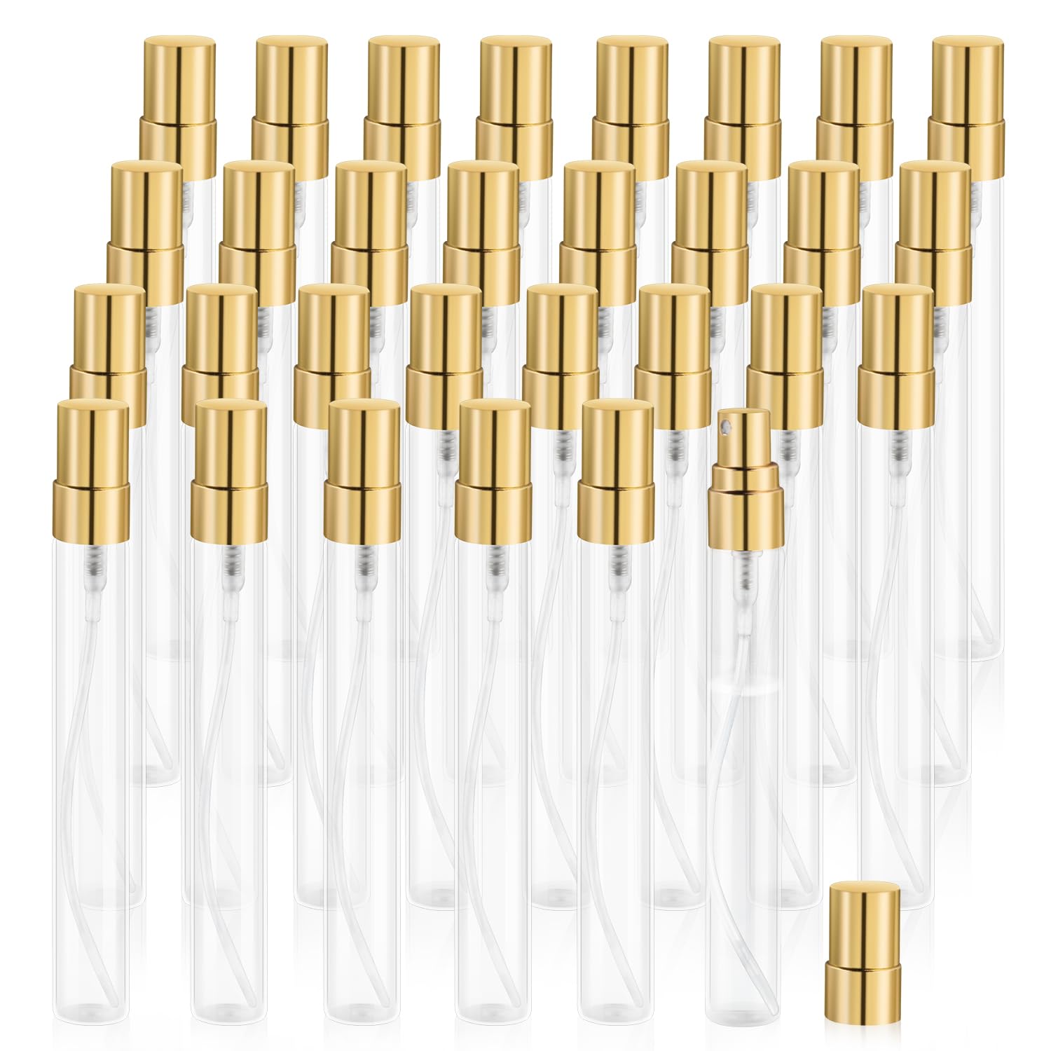 30 Pcs 10ml/0.34oz Mini Spray Bottle Glass Fine Mist Perfume Atomizer Empty Sample Containers with Golden Lids for Travel Cleaning Essential Oils-image-35