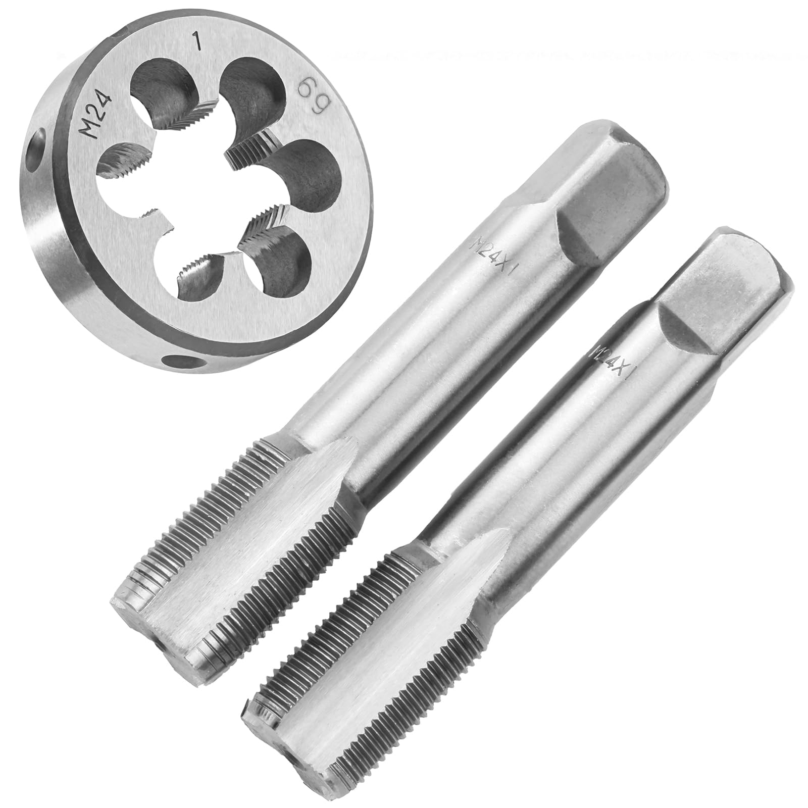 Set di Maschi e filiere manuali M24X1, Maschio Manuale per Filettatura metrica M24X1mm e filiera per Filettatura Tonda Destra