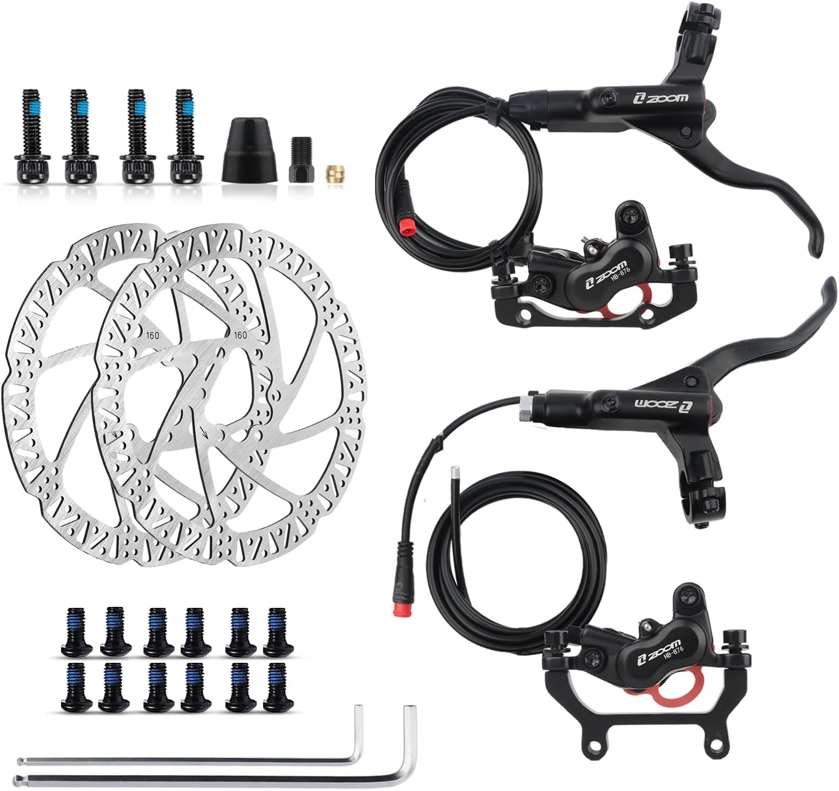 ZOOM Ebike Hydraulic Disc Brake Set: H876E 4-Pistons Power-Off Electric Bike Brake Kit with 2-PIN Sensor Included 160mm/18...