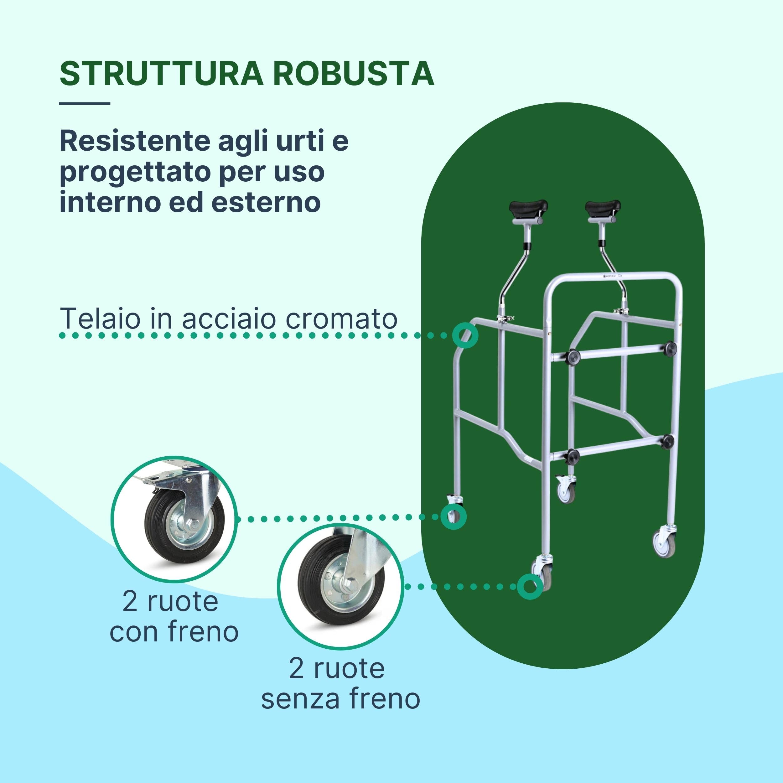 Deambulatore per Anziani Smontabile con Sottoascellari Regolabili - Girello per Anziani e Disabili da Interno o Esterno - Deambulatore per Anziani 4 Ruote in Acciaio