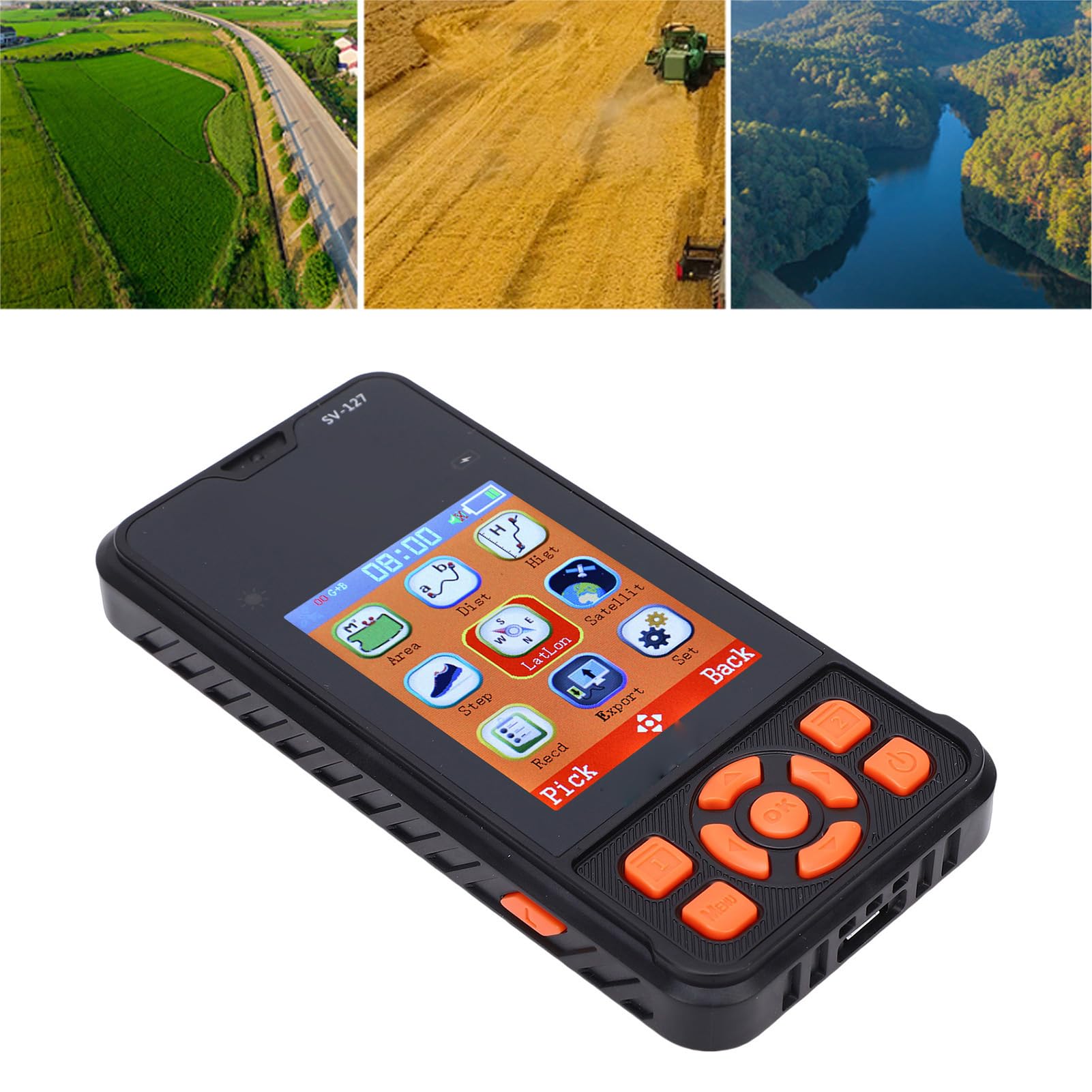 Luocute Instrumento de Medición Terrestre GPS Portátil, Medidor de Topografía de Distancia de área de Alta Precisión Unidades GPS Portátiles con Pantalla LCD de 2,4 Pulgadas para