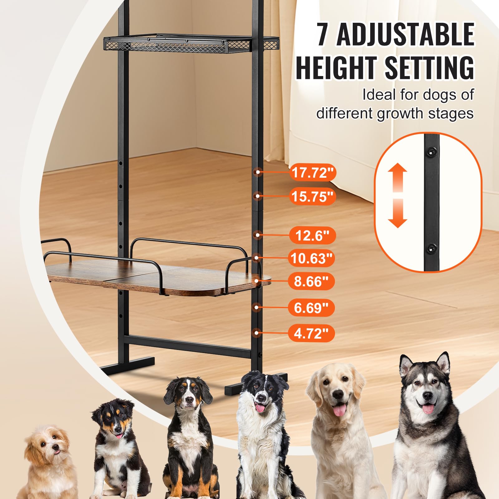 VEVOR Estación de Alimentación 50x19,8x145 cm Comedero Elevado para Perros Soporte para Comederos para Perros Ajustable en Altura Cuenco Elevado Barra para Perros Grandes, Medianos, Pequeños