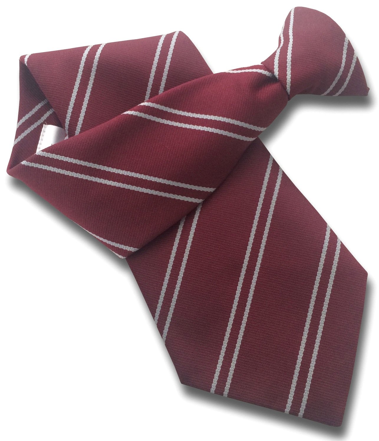 Men's Maroon with Double Silver Stripe Clip On Tie