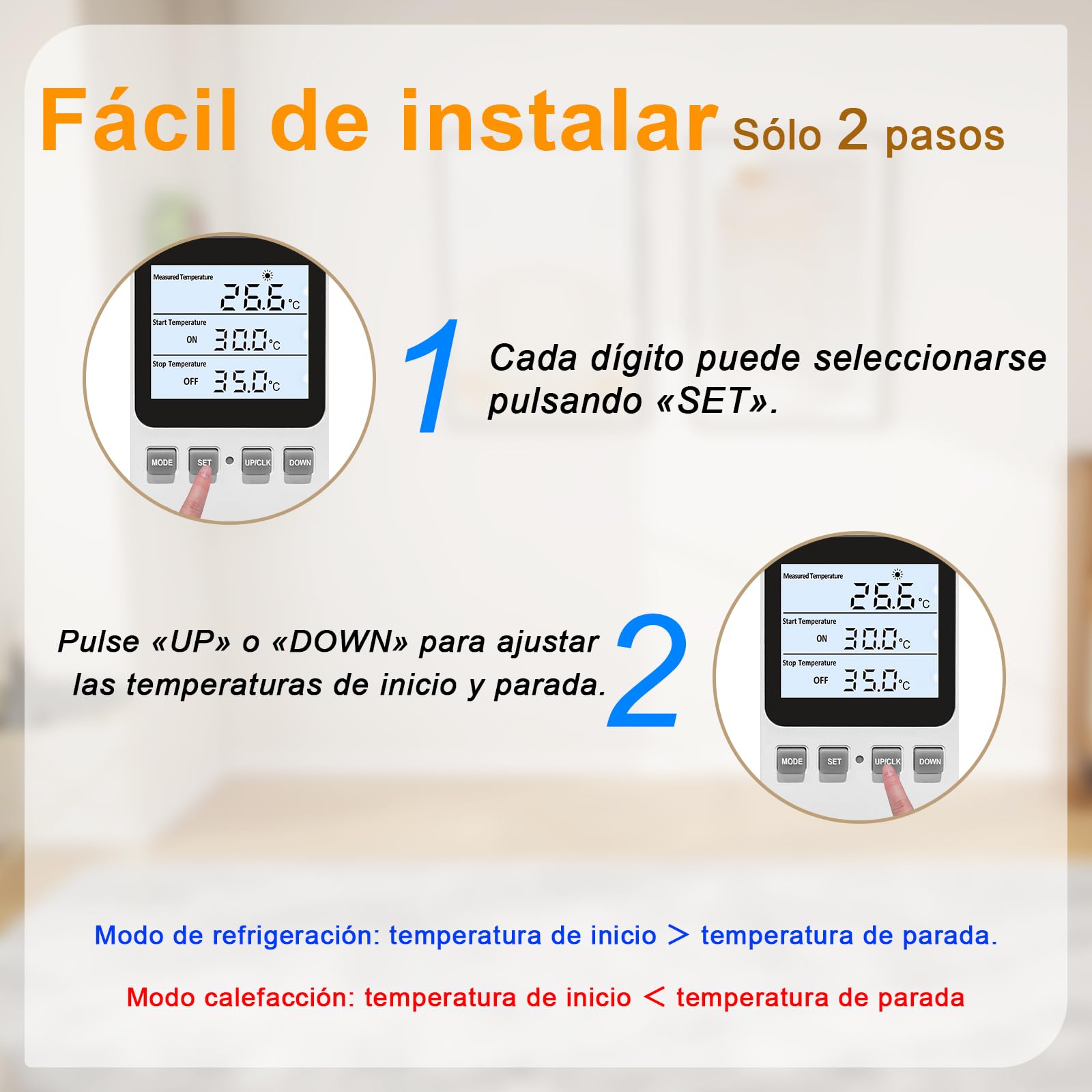 Enchufe Digital Termostato Enchufe, Calefacción Enfriamiento Controlador de Temperatura, Calentador Enfriador Interruptor, para la incubación de Calor Mat Reptil Invernaderos Terrario, 230V 16A