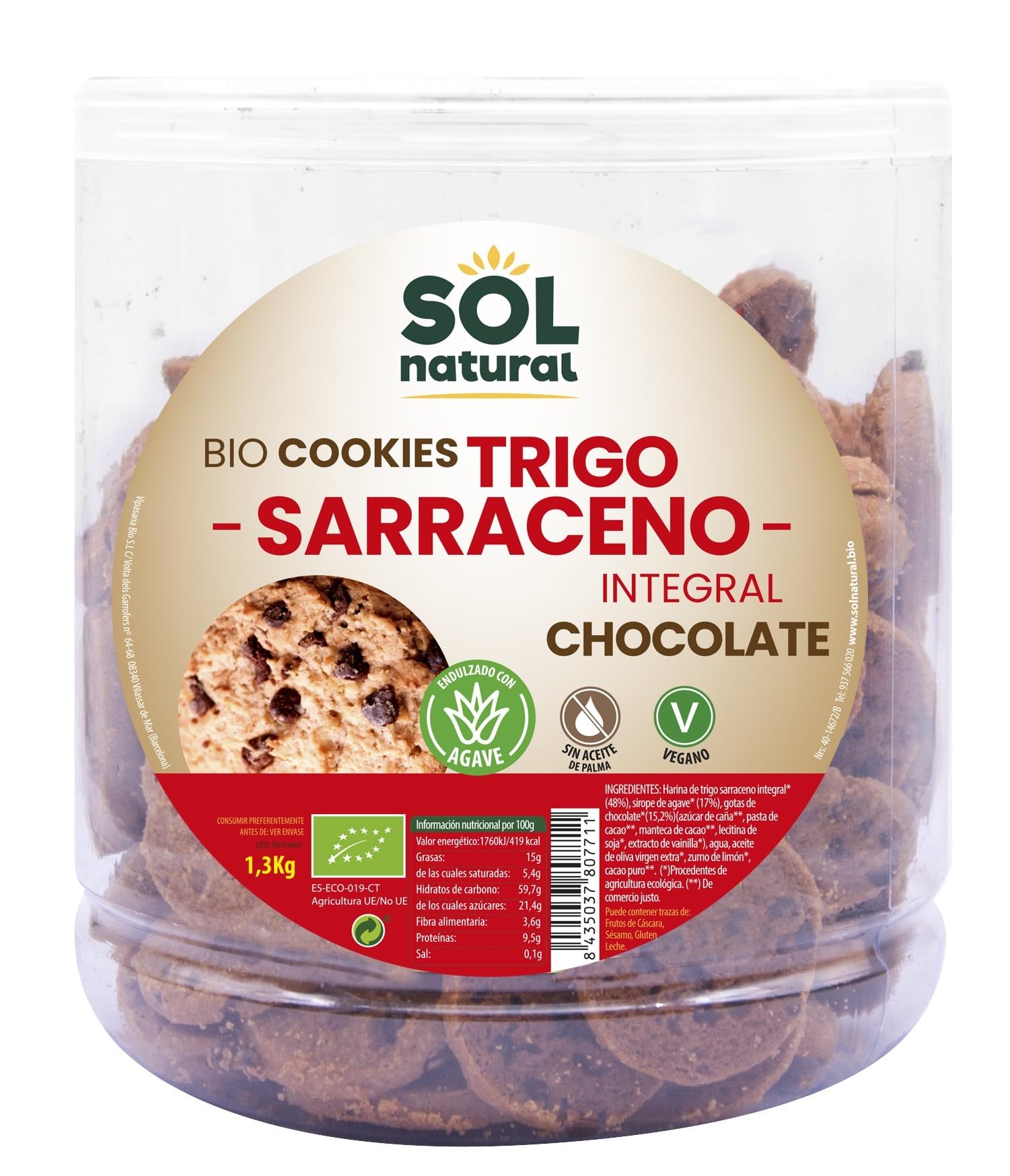 COOKIES TRIGO SARRACENO Y CHOCOLATE BIO 1300 GSOL