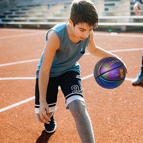 Miniatura 4 de KUYOTQ Kids Youth Women Basketball - Shiny Purple Leather Size 3456 - 2225.527.528.5" Dazzle Textured Basketball for Boys and Girls (Deflated,