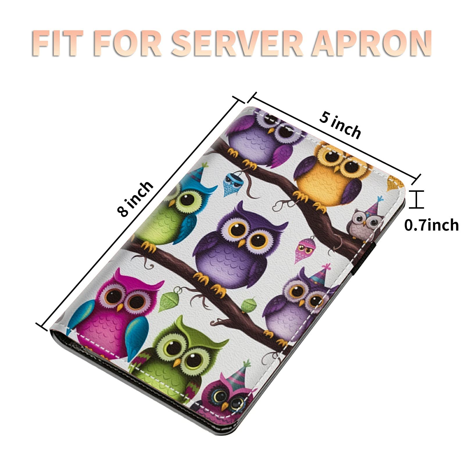 Server Books for Waitress Waiter with Zipper Pocket, Cute Owls Leather Server Pads Waitstaff Organizer Guest Check Presenters Server Wallet Money Holder Pouch Fit Apron