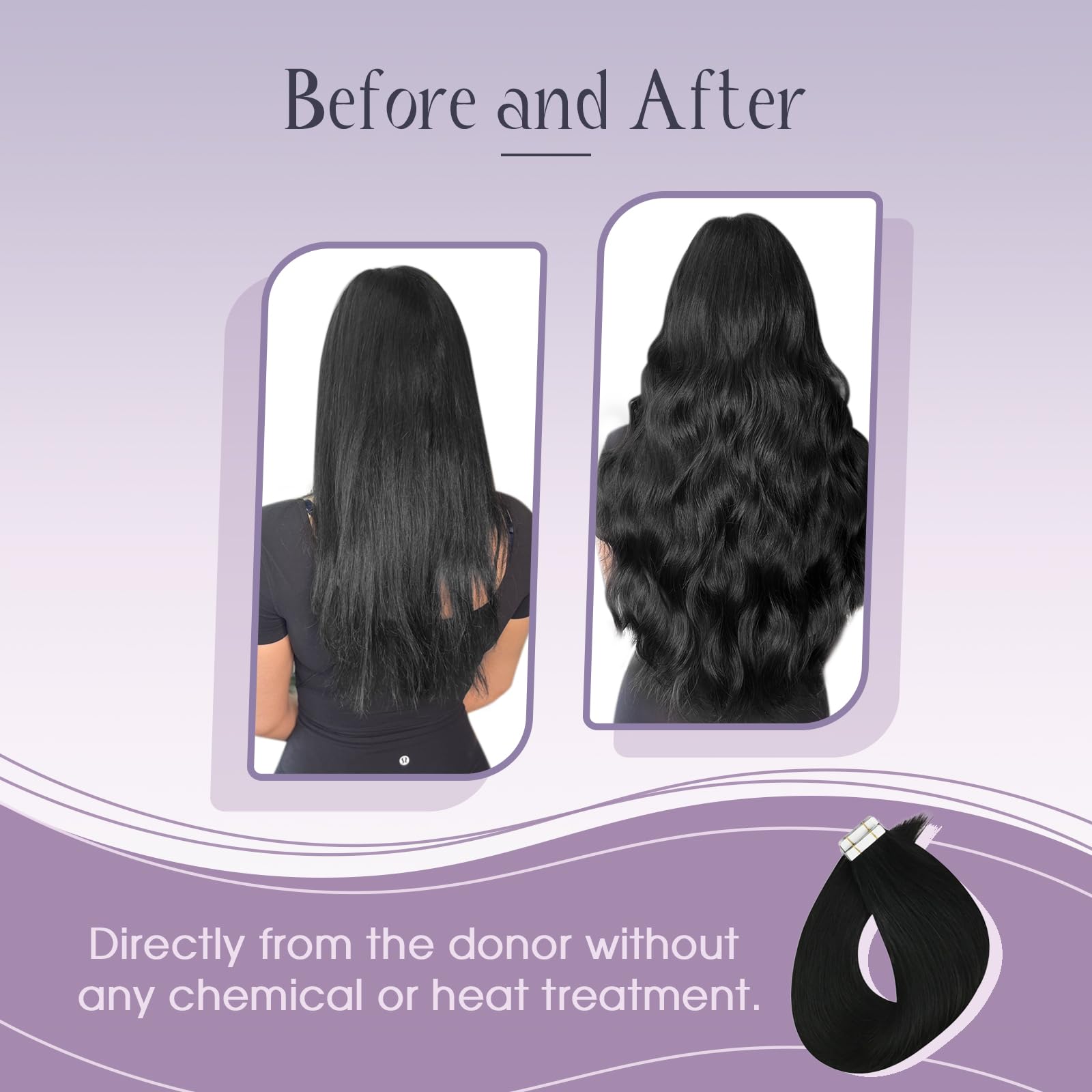 Fshine Biadesivo Extension Capelli Veri Vergine Nero Jet Extension Adesive Capelli Veri 55cm 25g 10pcs Tape In Extension Capelli Umani Lisci Extension Capelli Veri Biadesivo #1