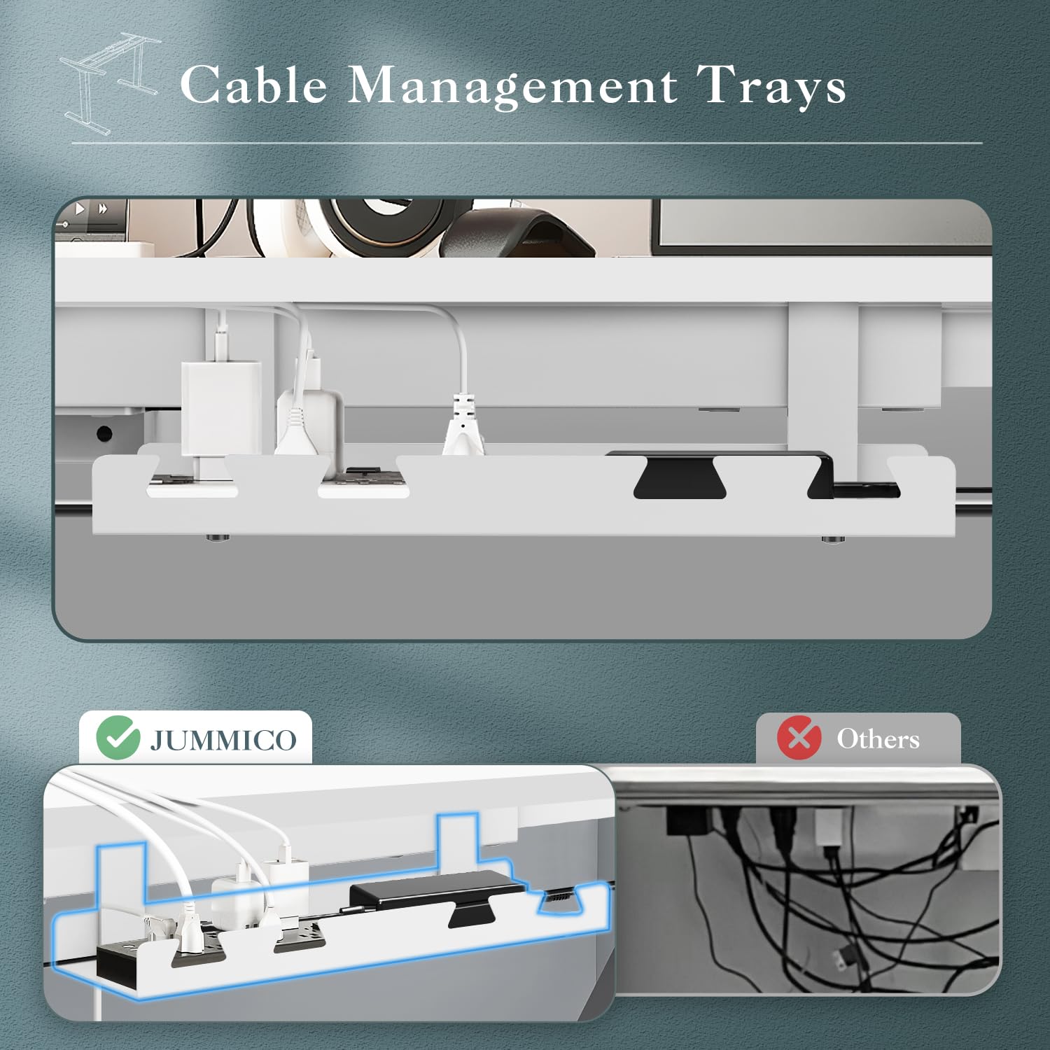 Scrivania Regolabile Elettrica JUMMICO - Base Con USB, Vaschetta Cavi E Ruote - Nero - Foto 5