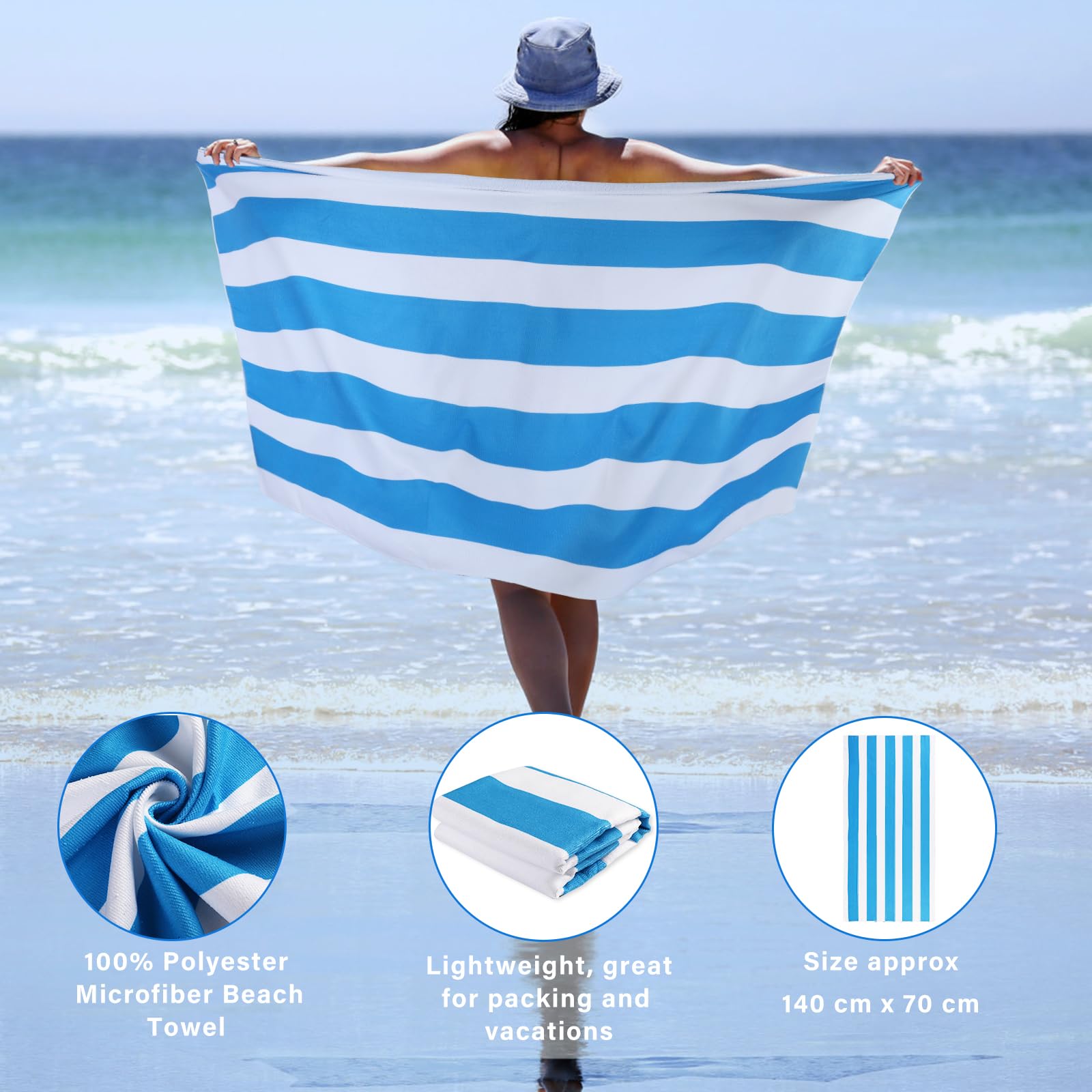 VZZNN 2Pcs Large Microfibre Beach Bath Towel, Quick Dry Microfibre, 100% Recycled Towel, Sand Free, Compact - Image 2