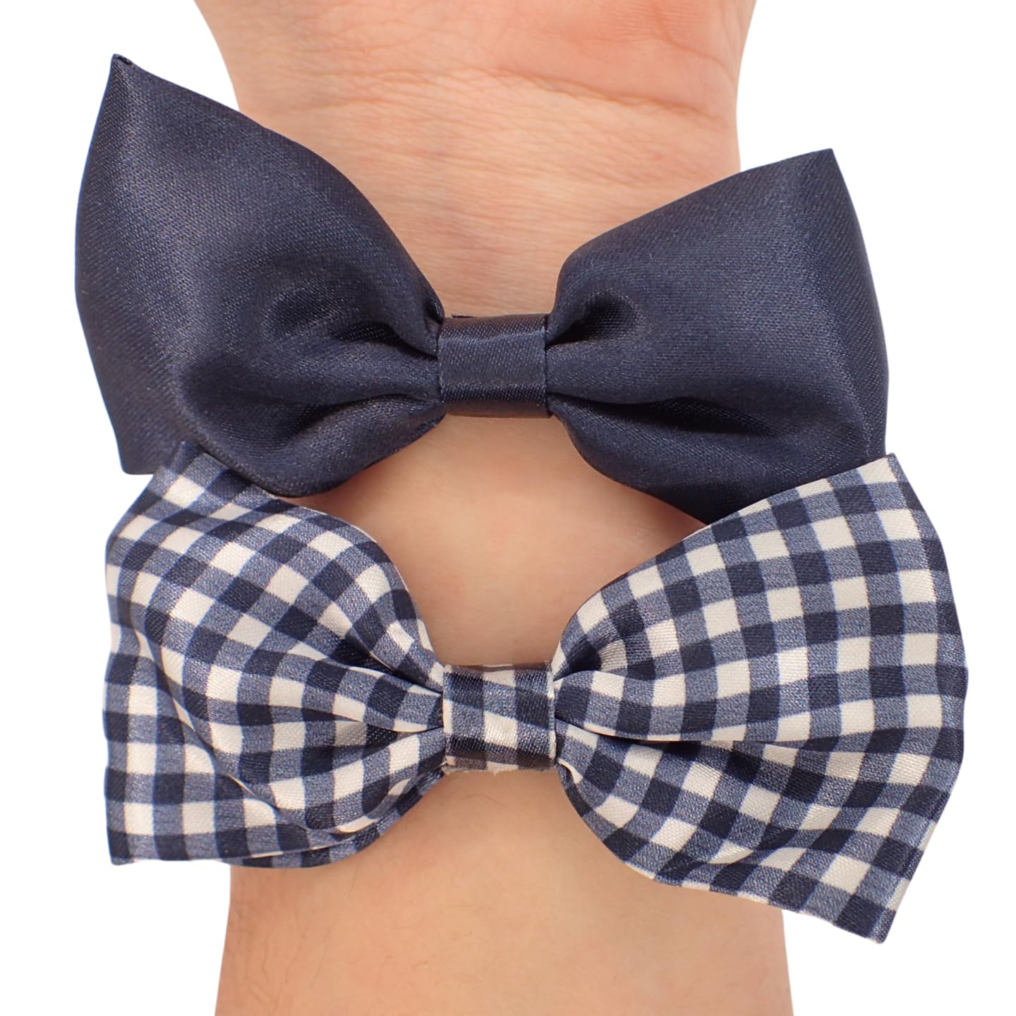 Topkids Accessories 2pc Bow Hair Elastic Hairbands, Gingham and Plain School Uniform Colours - Image 2