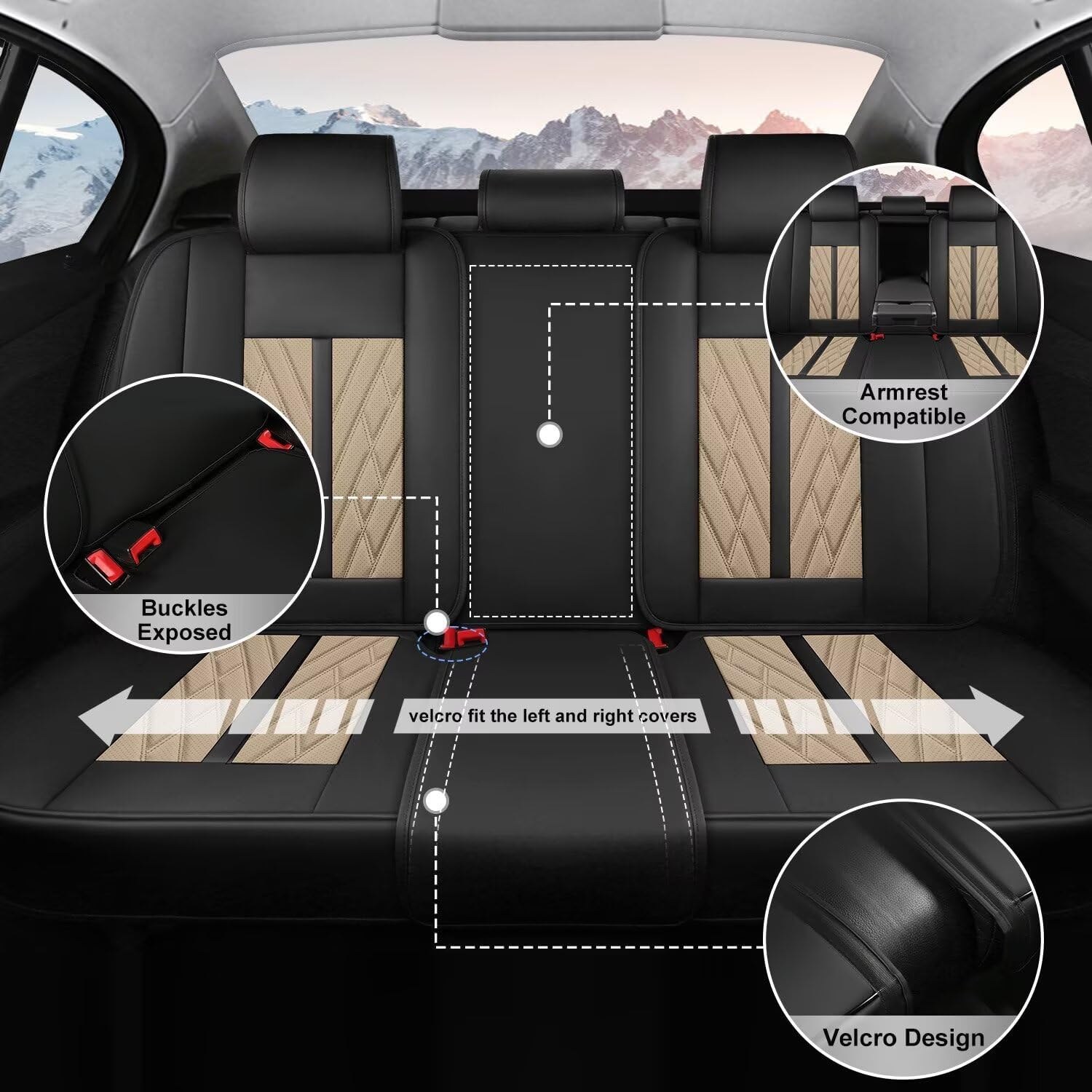 TTX LIGHTING Car Seat Covers Fit for Lexus RX350 2007-2026 Seat Covers Full Set 5 Seats Waterproof Faux Leather Car Seat Cushion Protector Compatible Airbag (Black&Beige)