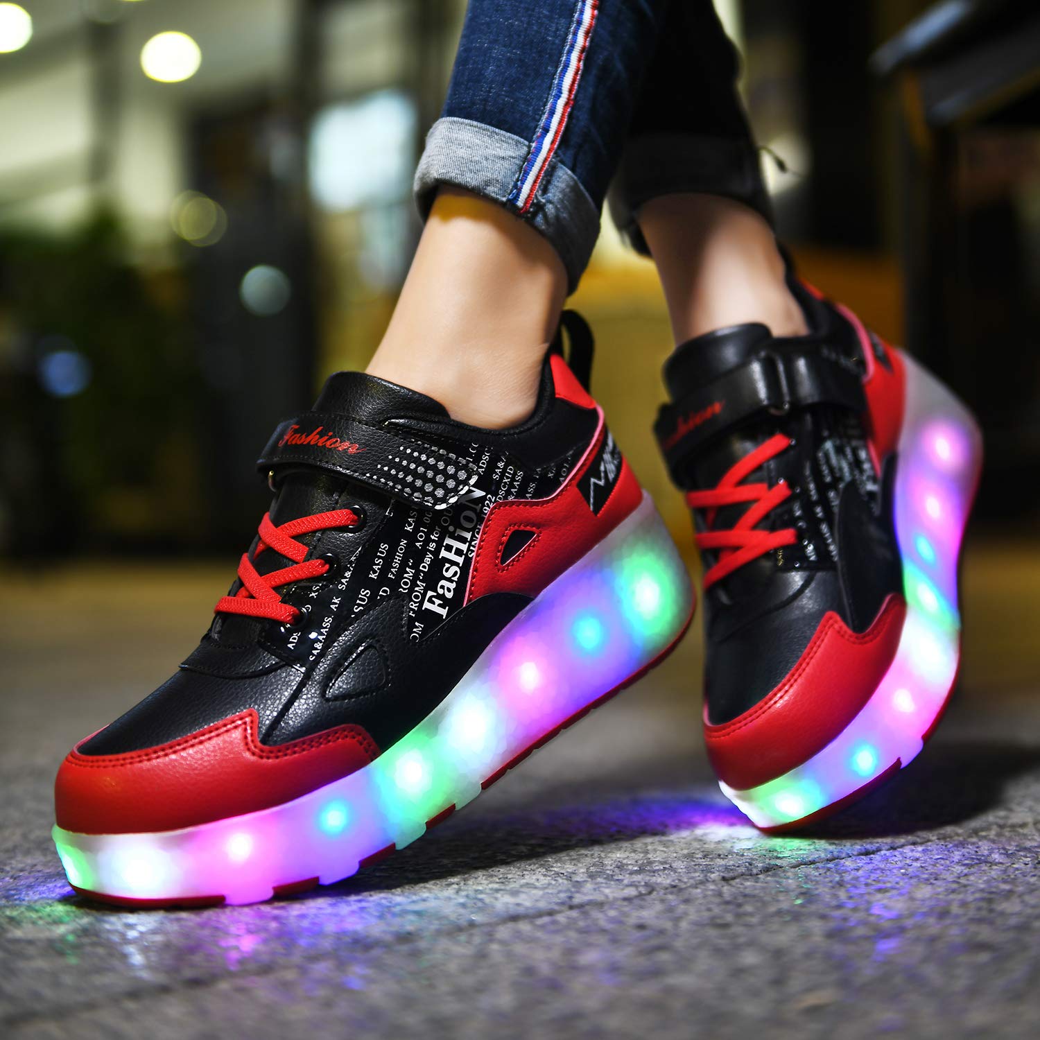Unisex Scarpe da LED Luce Singolo Doppia Ruota Skateboard Sportive con Rotelle Automatiche Ruota Outdoor Multisport Ginnastica Running Sneaker USB Ricaricabile