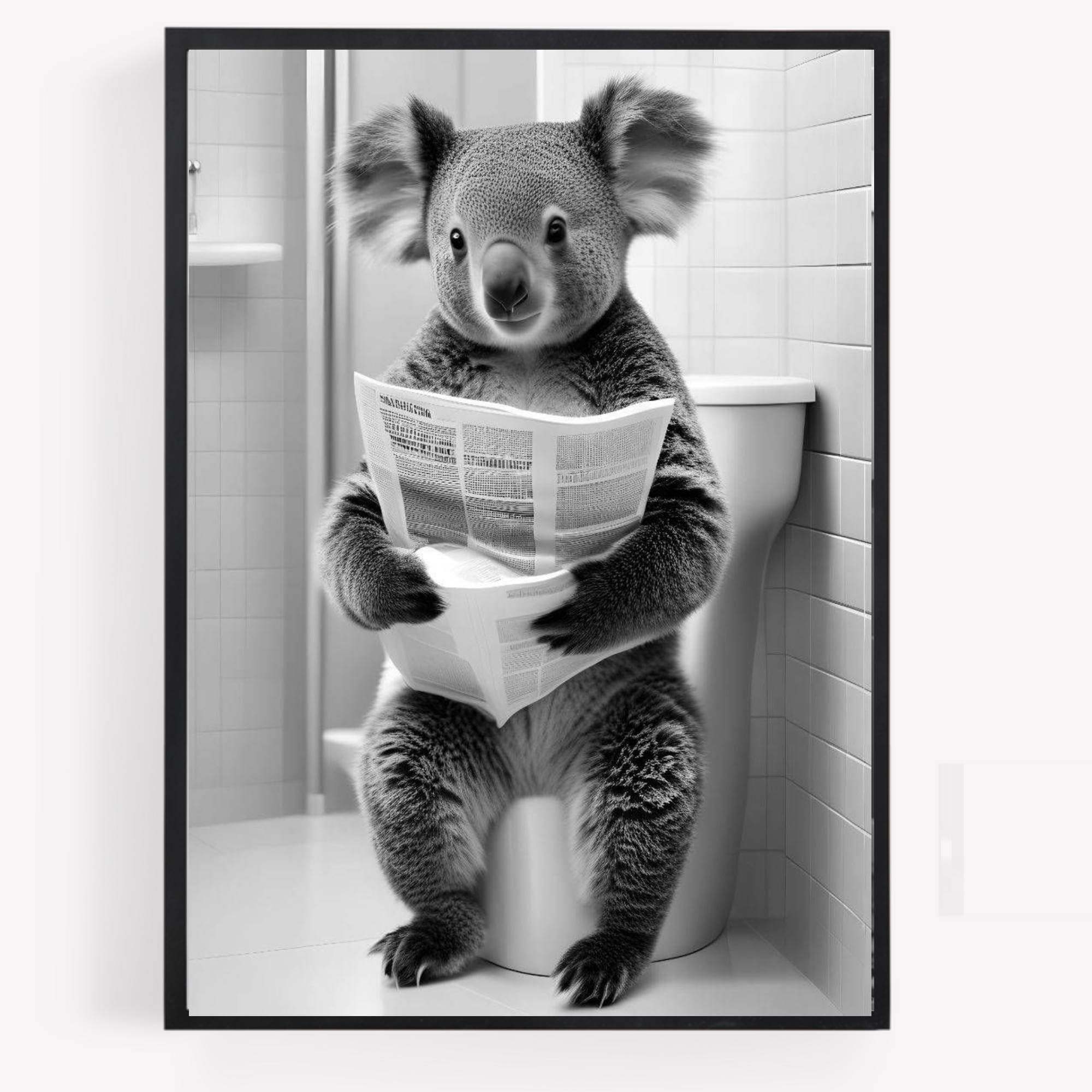 gfc Funny Bathroom Toilet animal Print Picture Poster Koala on a toilet reading newspaper A4 UNFRAMED wall art Home decor Decorating