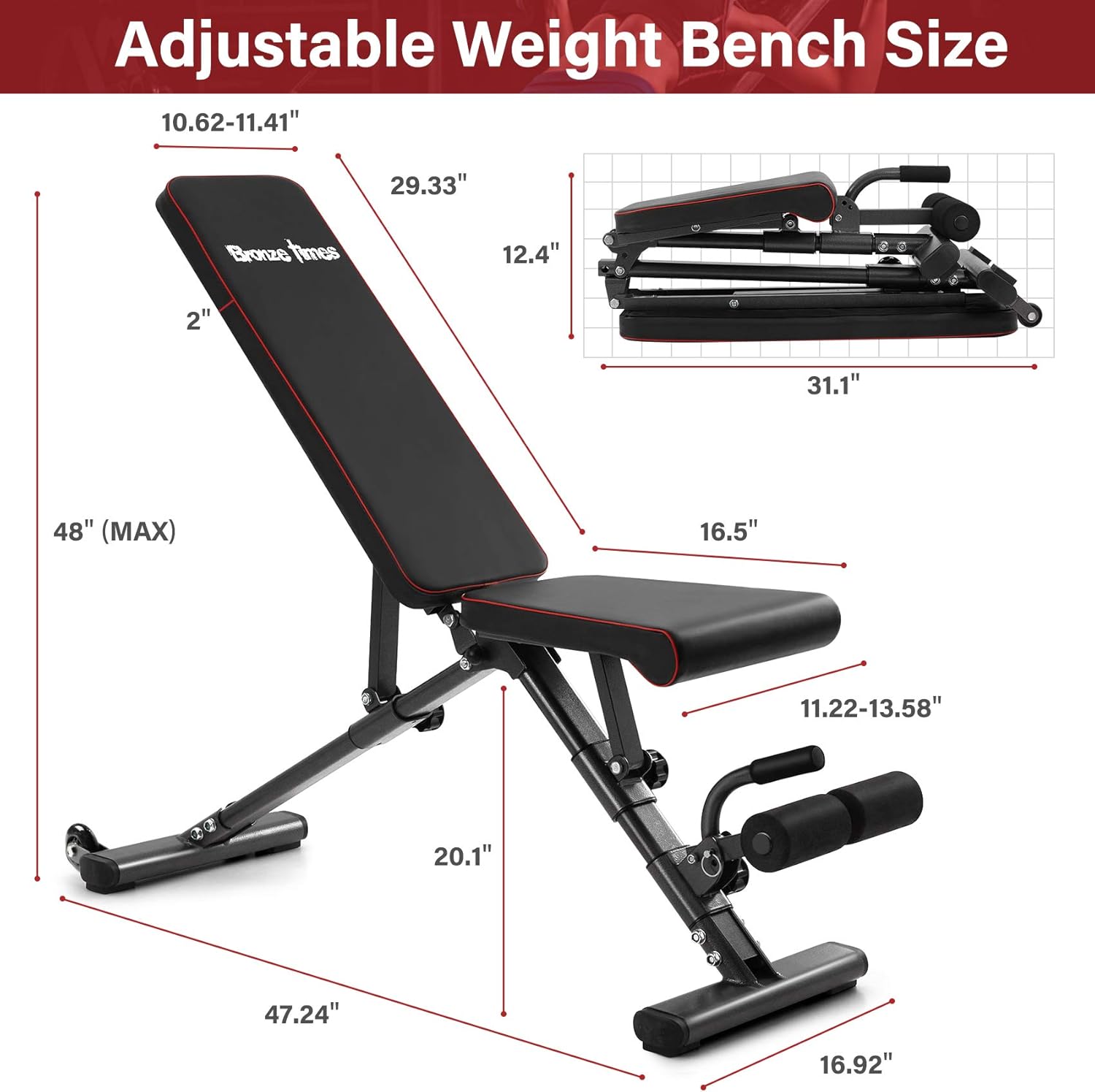 Bronze Times Weight Bench Adjustable, Strength Training Bench for Full Body Workout Foldable Incline Decline Exercise Bench with Fast Folding for Home Gym : Sports & Outdoors
