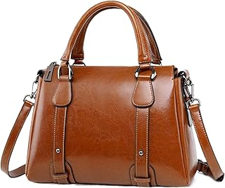 JUPA Place Genuine Leather Purse & Handbag for Women - Top Handle Handbags for Lady - Fashion Top Handle Satchel Shoulder Tote Bags (BROWN)