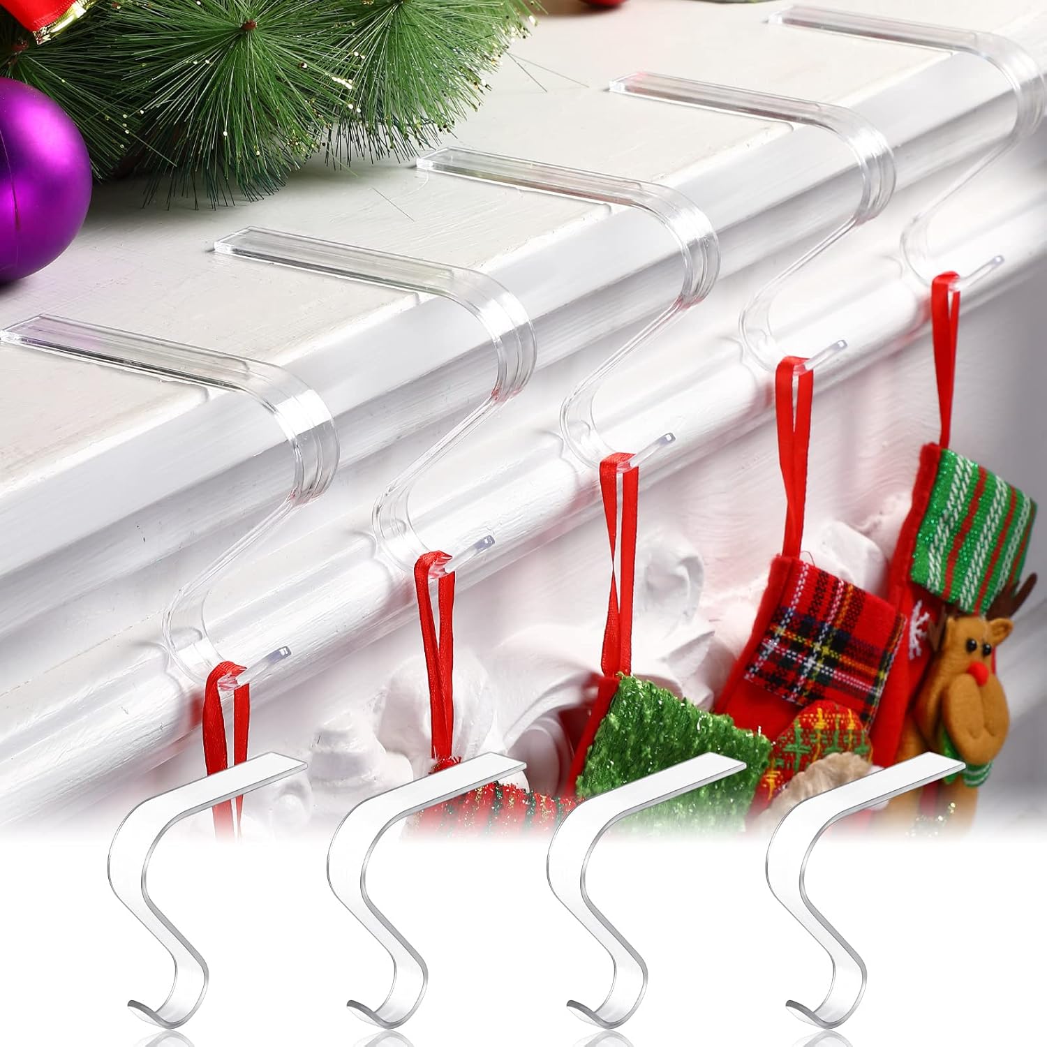 Jetec Christmas Stocking Holder Clear Mantle Stocking