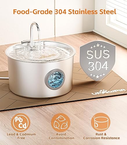 Miniatura 4 de Fuente de agua para gatos de acero inoxidable de 108 oz3.2 L, fuente de agua automática para mascotas para gatos y perros, fuentes de metal ultra