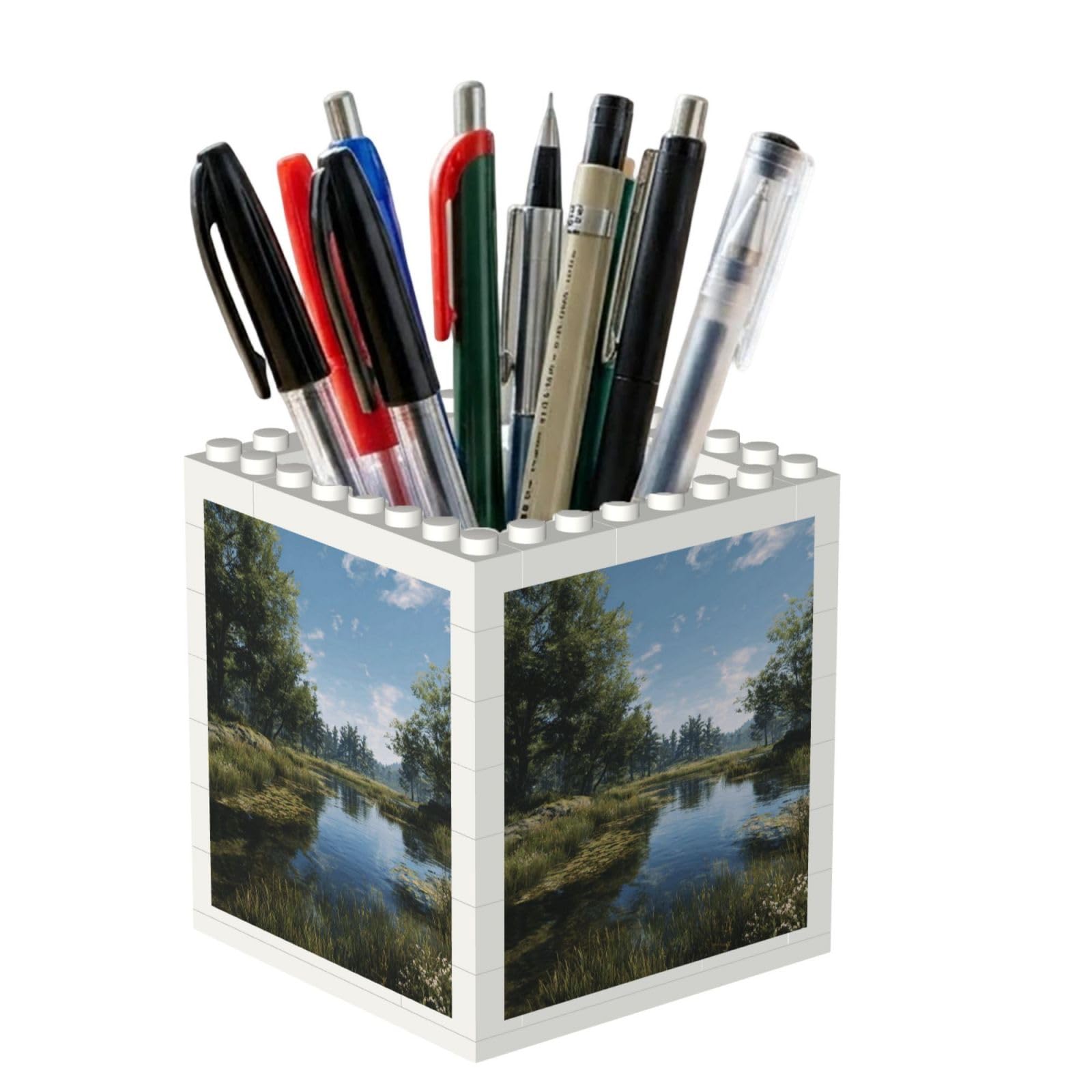 ESNAIUVCD Wetland Scenery Print Building Block Pen Holder - Pencil Holder For Desk/Classroom,Desk Accessories, Multifunctional Office Supplies Pen Organizer Pencil Cups(2pcs)