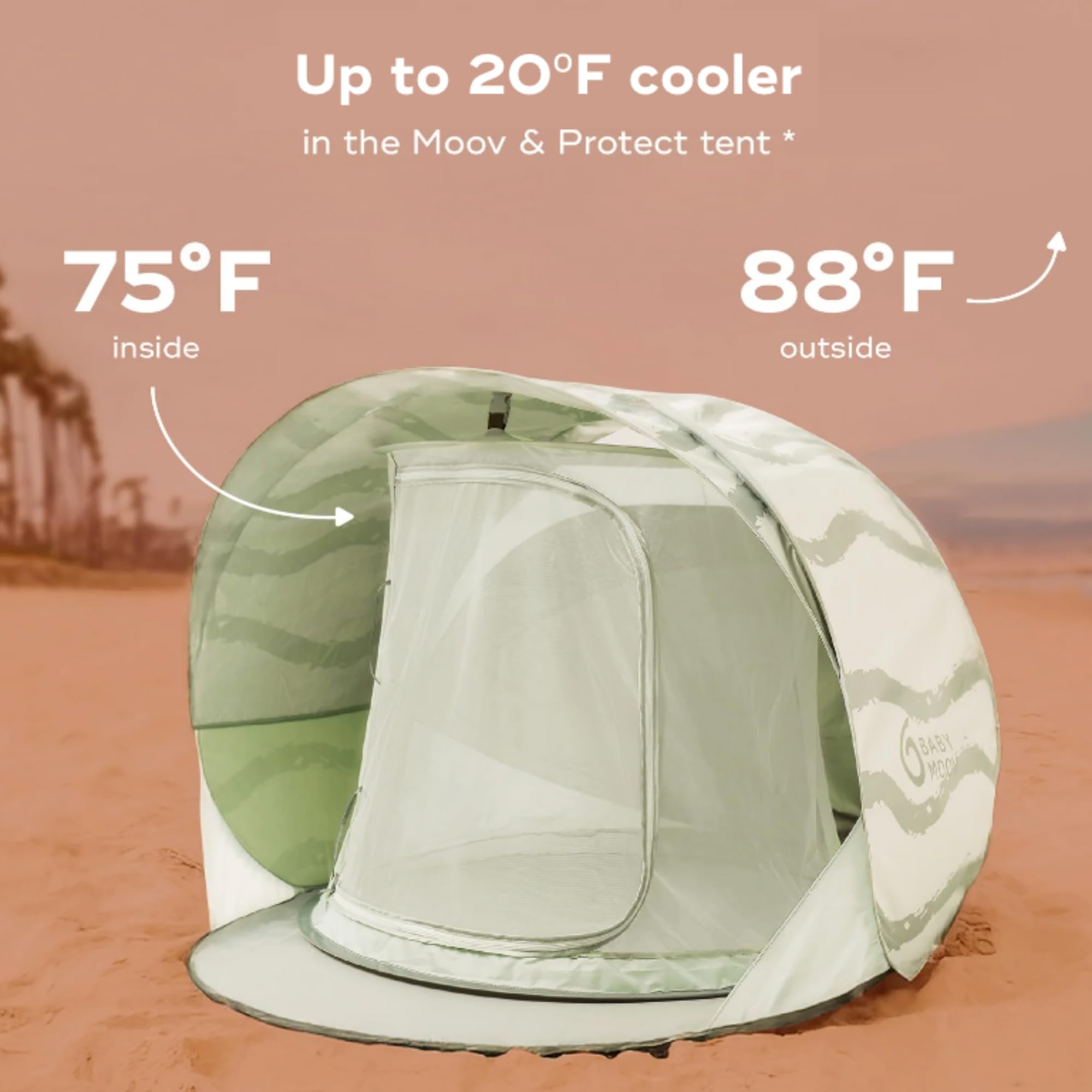 Babymoov Moov & Protect Tente de Plage Anti-UV pour bébé avec moustiquaire intégrée, Portable, Vert Lagon (édition été 2025)