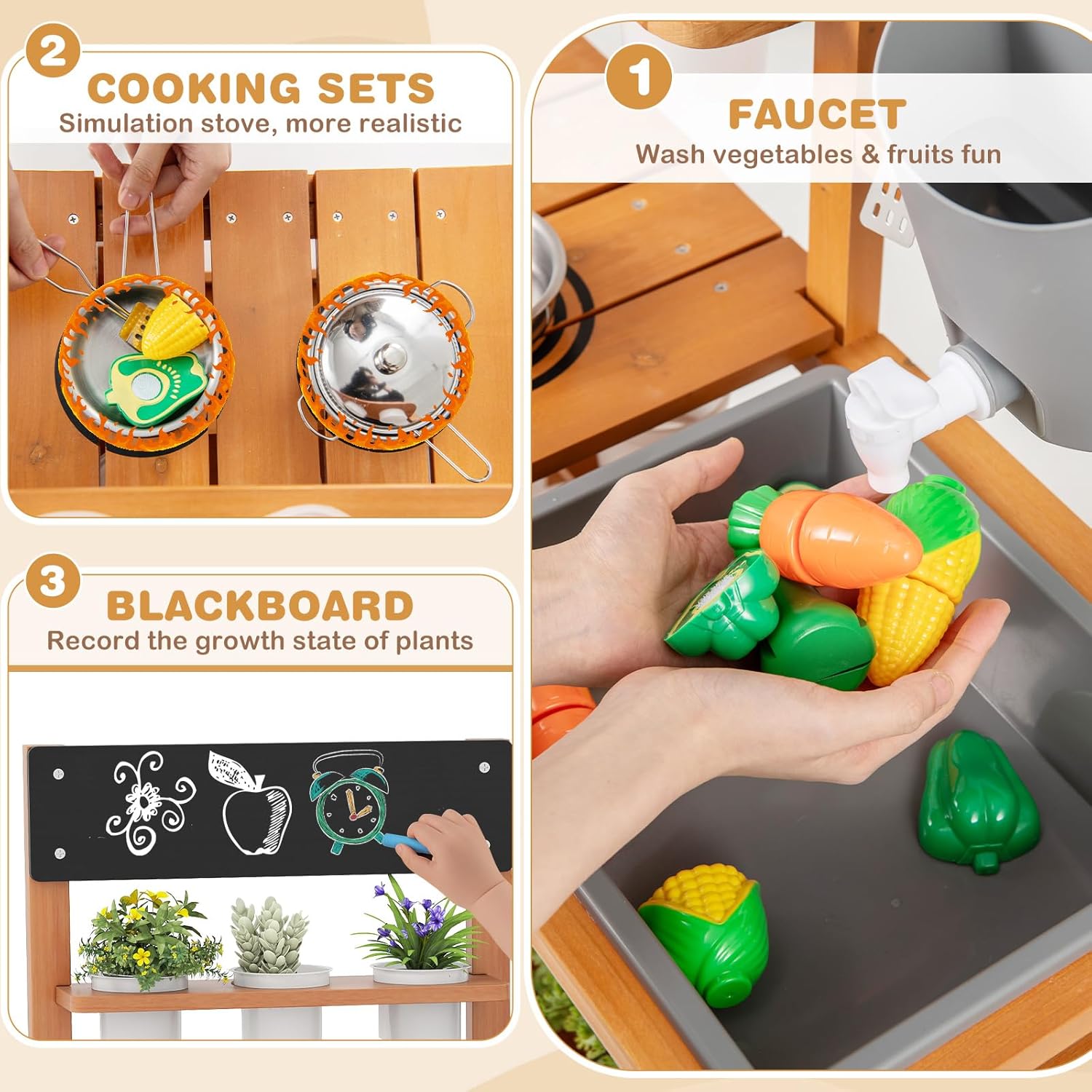 INFANS Mud Kitchen, Outdoor Wooden Play Kitchen with 12 Cups Removable Sink Cooking Accessories Kids Kitchen Playset Backyard Garden Toys Gift for Boys Girls Ages 3+