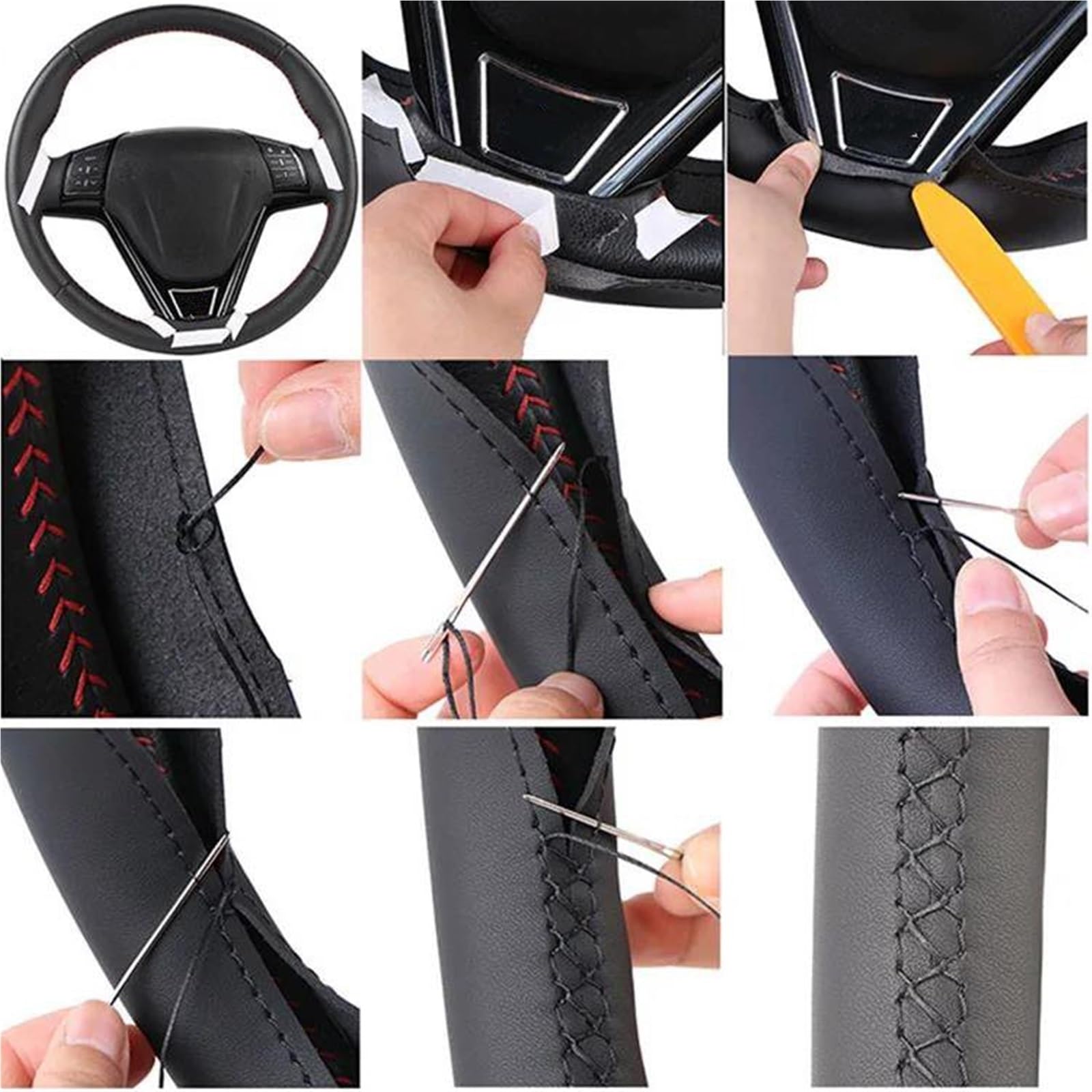 Funda Volante De Coche para Ford para Fiesta 2008-2017, para EcoSport 2014-2017, Accesorios Decorativos para Interiores De Coche.(Style 1)
