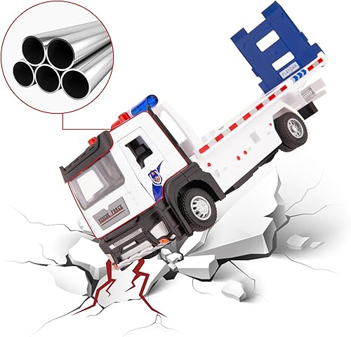 Miniatura 6 de BDTCTK Camión de cama plana de fricción con luces y sonidos, juguete de construcción Push and Go Gran regalo para niños pequeños, niños y niñas