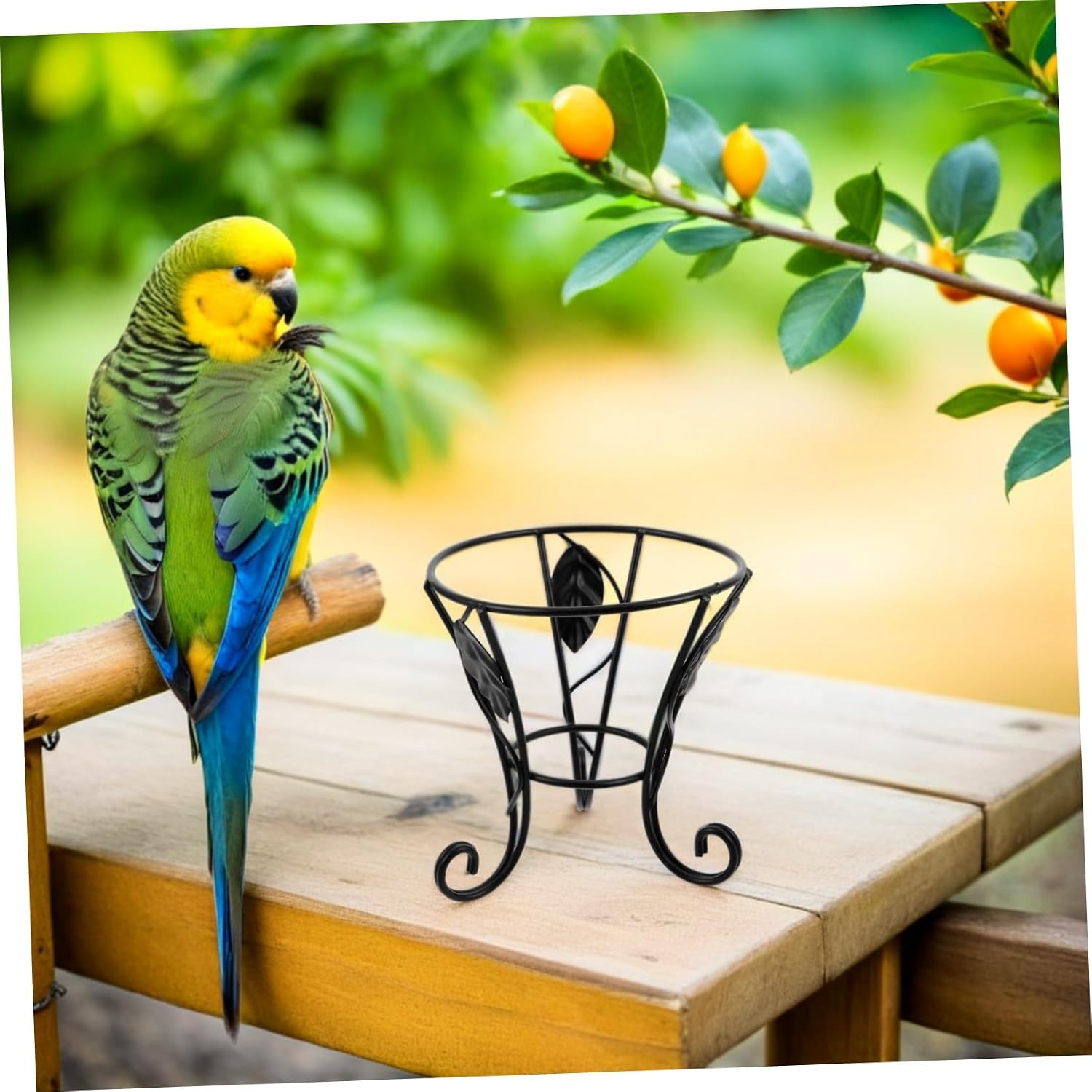 Elegant European Design Bird Bath Stand for Outdoors with Iron Material and Non-slip Tripod Base, Low Maintenance Birdbath Pedestal Base with Leaf Decor, for Garden or Balcony Use