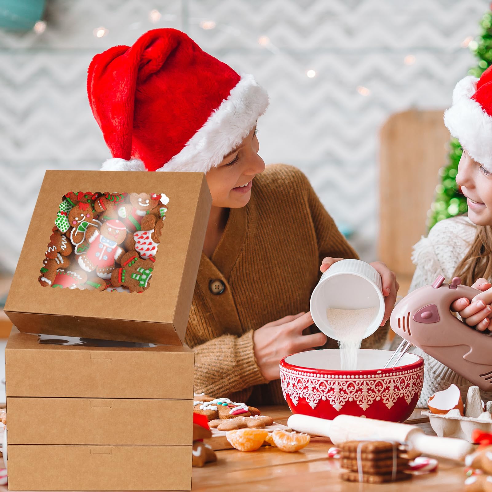 20 Pezzi Scatole per Dolci 25,4 x 25,4 x 6,4 cm Scatola per Torte in Cartone Kraft con Finestra Trasparente per Feste di Natale Biscotti Pasticcini Cupcake Confezioni