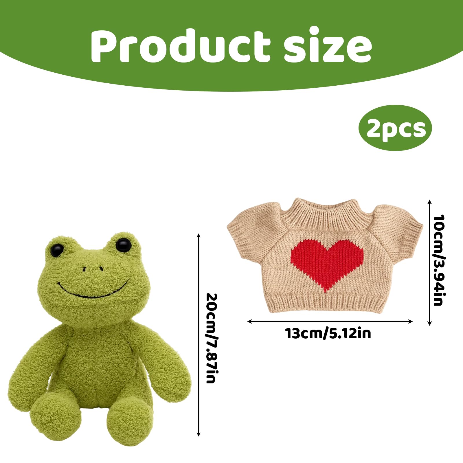 QminTouyzs Frog Teddy, 2 Piece Plush Set including Cozy Sweater, Soft Stuffed Animal Gift for Kids and Adults Frogs Plush Toy - Image 2