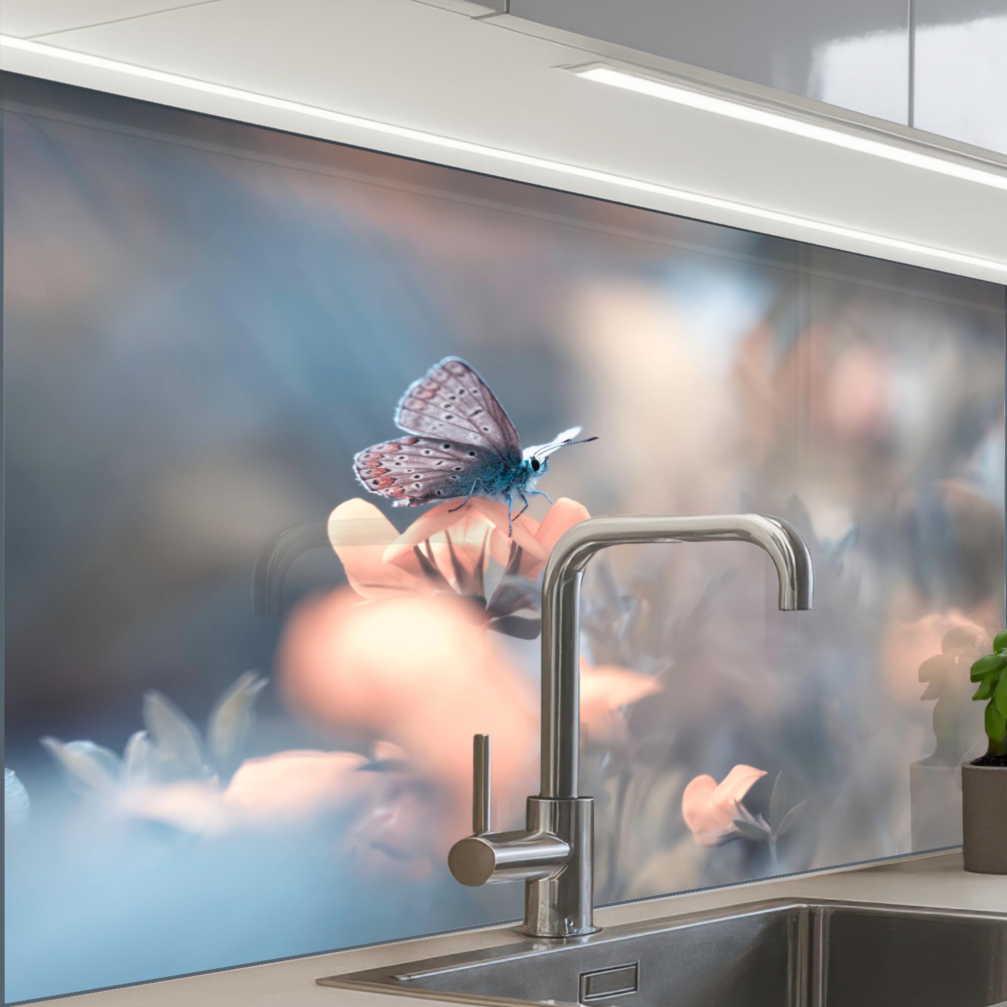 KitchenYeah© Splashback for kitchen 24"x32" / 60x80 cm self-adhesive Wall Protector Decor Panels Cooker Backsplash Flowers - Butterfly - Nature - Botanical