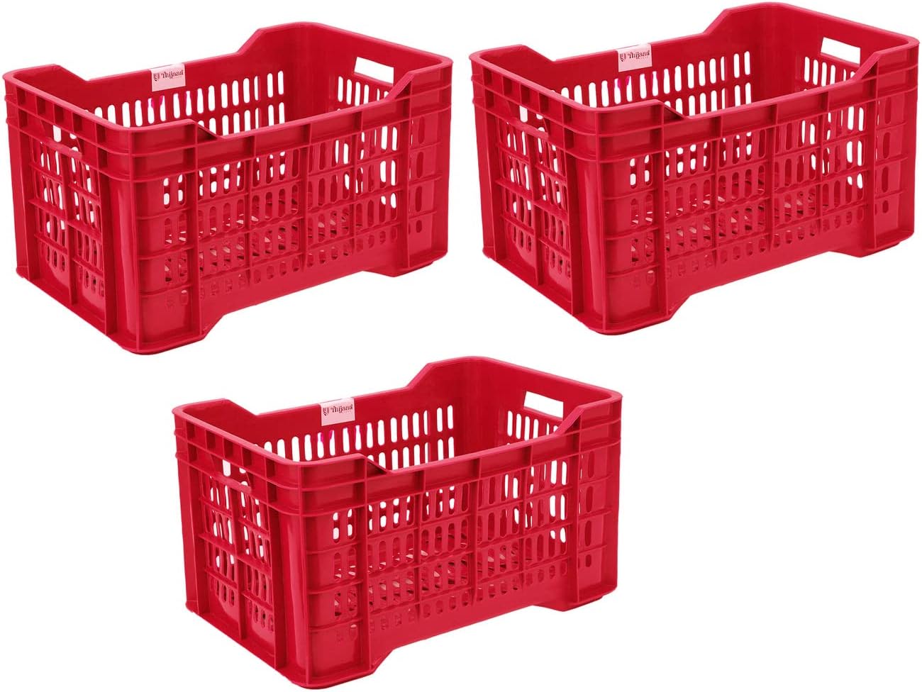 Thijaari Big Plastic Heavy Duty Multipurpose Crate 3 Piece (542 x 360 x 300 mm Red Colour