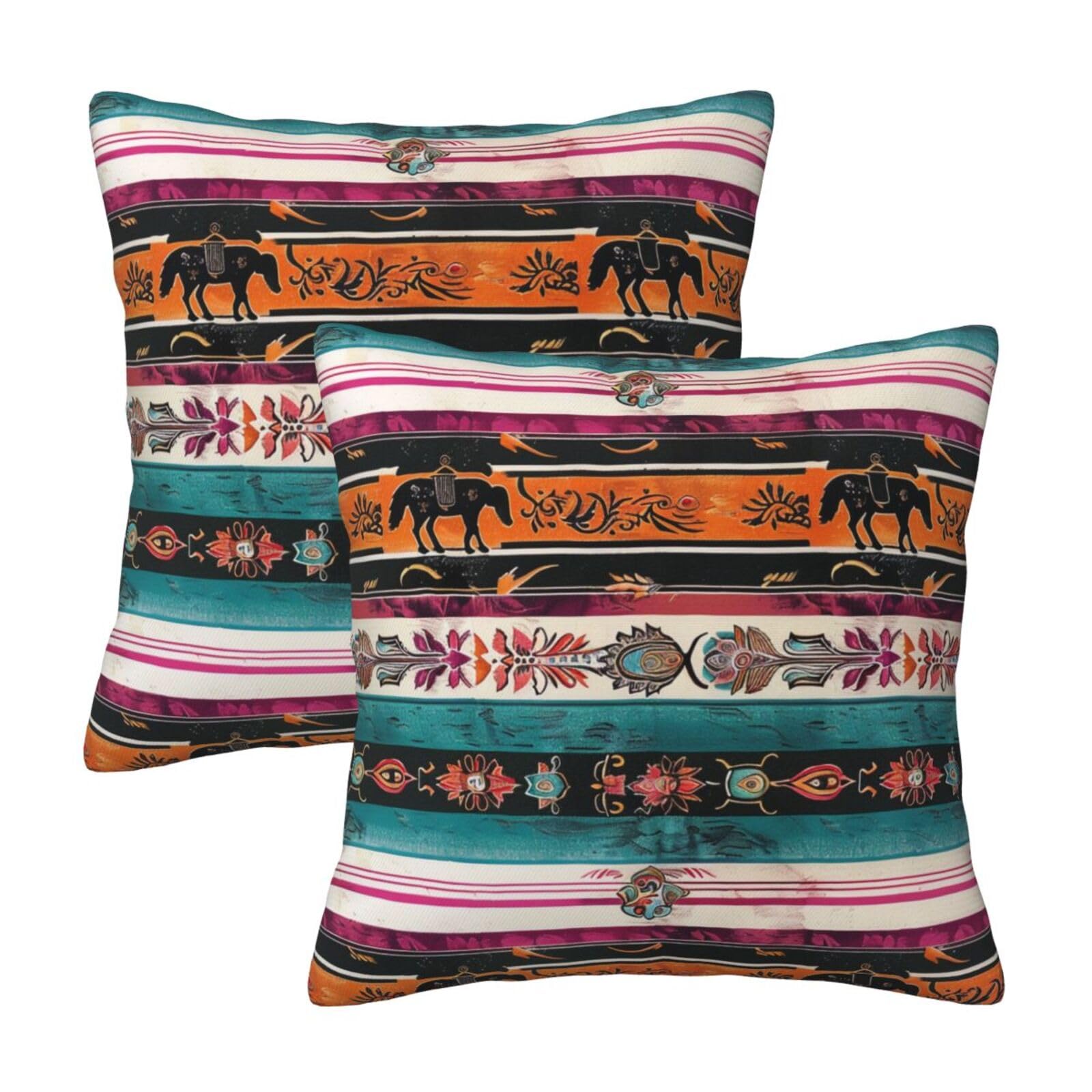 Horses Print Throw Pillow Cases 2 Pack Square Pillowcases Soft Pillow Protectors for Couch Livingroom Sofa Bed Office Car,30x30 CM