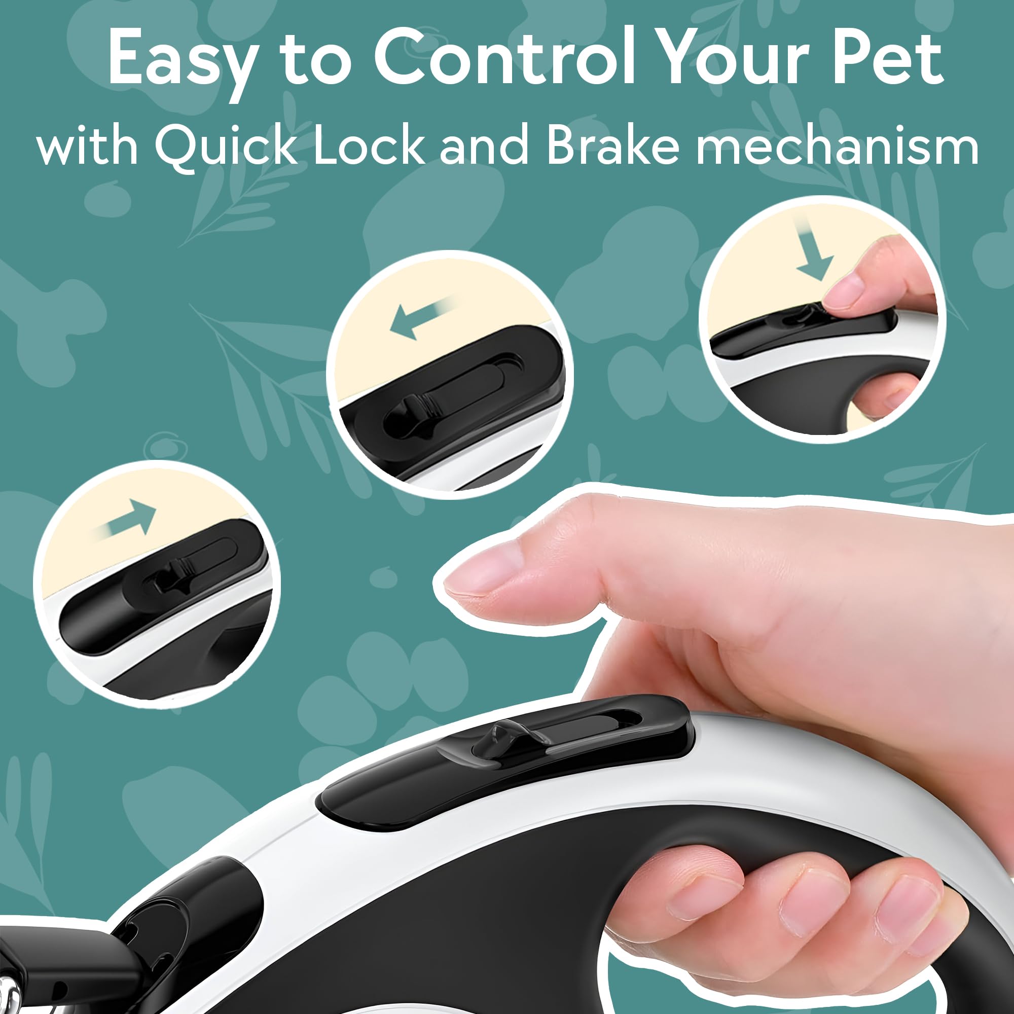 Retractable Dog Lead for medium dogs with Poop Bag Holder Extendable Dog Lead, 360° Tangle-Free Design - Image 3