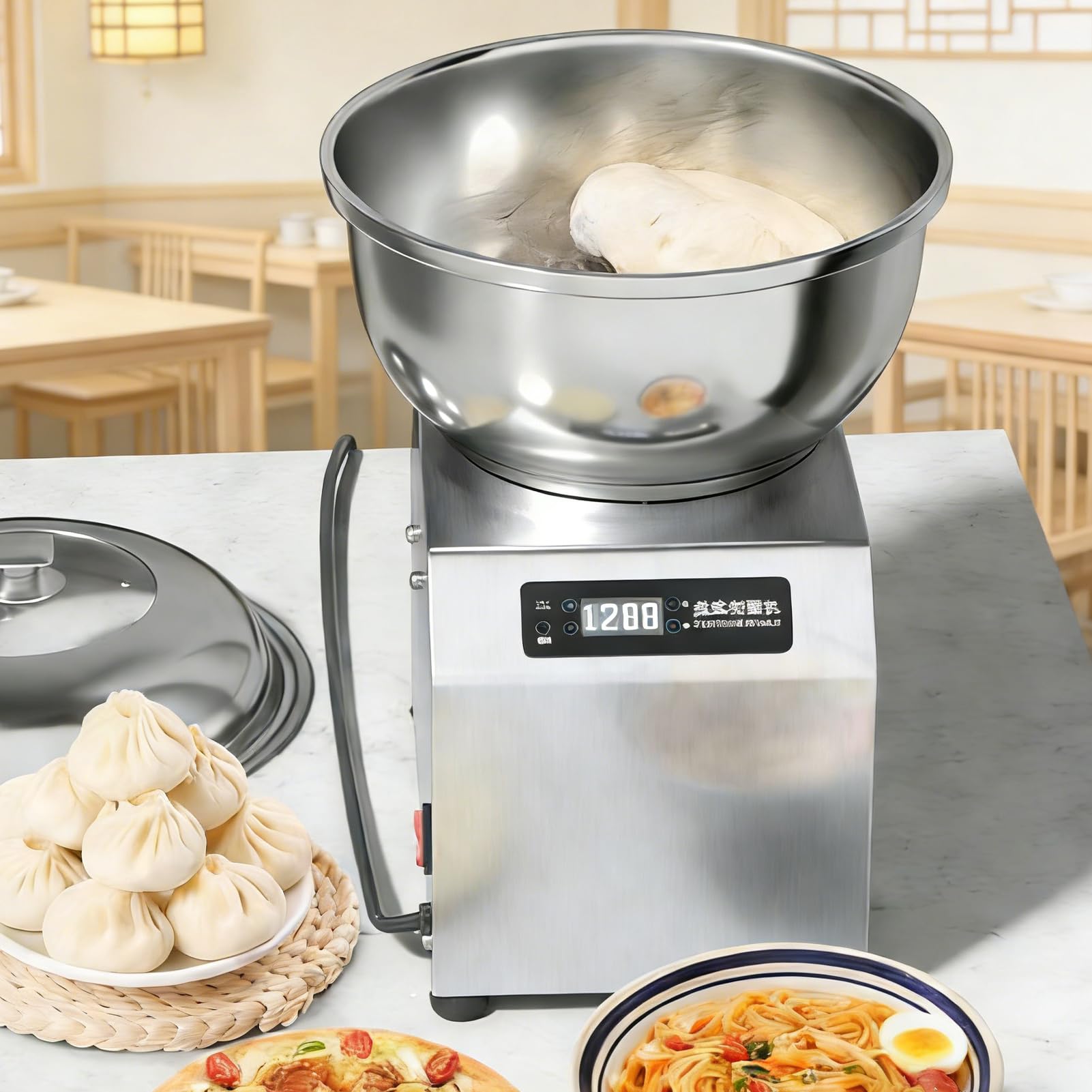 Máquina Amasadora Eléctrica Profesional 1800w/2200w de Doble Rotación, Amasadora Comercial Gran Capacidad con Control Táctil, Temporizador 0-30min, para Hogar, Pizzerías, Restaurantes